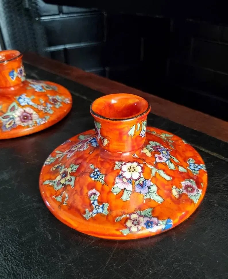 Bohemian Handmade Glazed Porcelain Antique Boho Chic Candlestick Candle Holder Pair - Imported by Ge - 6