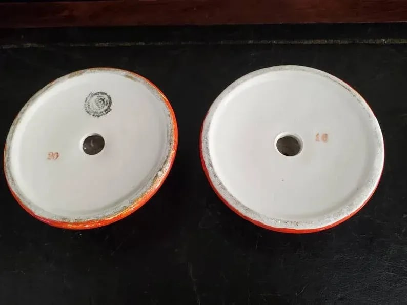 Bohemian Handmade Glazed Porcelain Antique Boho Chic Candlestick Candle Holder Pair - Imported by Ge - 9