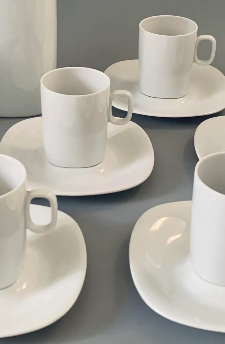 1970s MCM Gerald Gulotta for Langenthal Switzerland Espresso Coffee Service Block in Transition Whit - 3