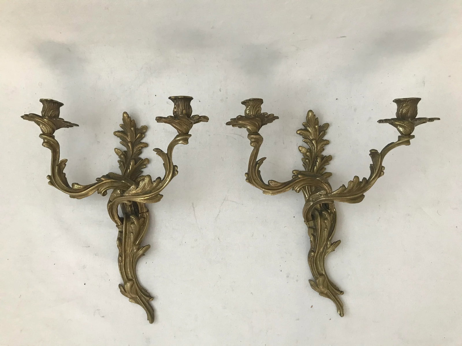 Louis XV Style Glo-Mar Artworks Brass Sconces Candle Holders - 12