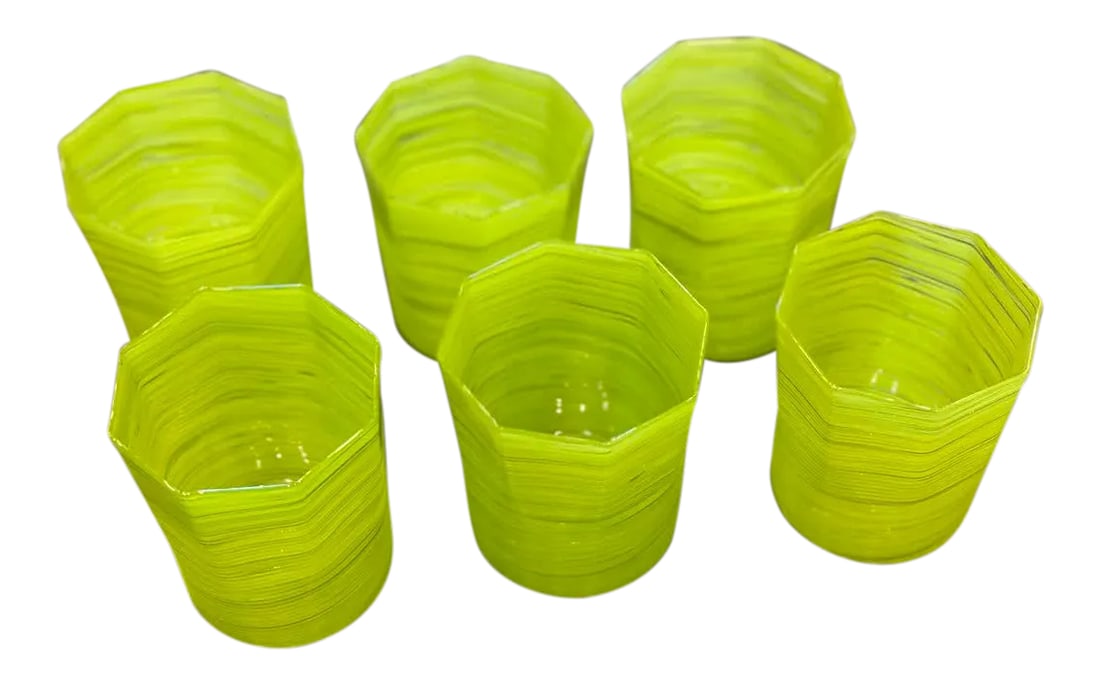 Handmade Citrus Green Double Old Fashioned Glasses - Set of 6: This set of 6 handmade double old fashioned glasses are the perfect addition to your barware collection. Each glass has a unique octogen shape at the top of the glass that slowly transitions into a