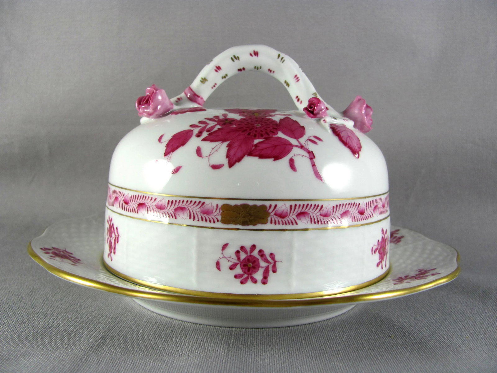 7-1/2" Herend Chinese Bouquet Raspberry Round Cheese Dish - 2
