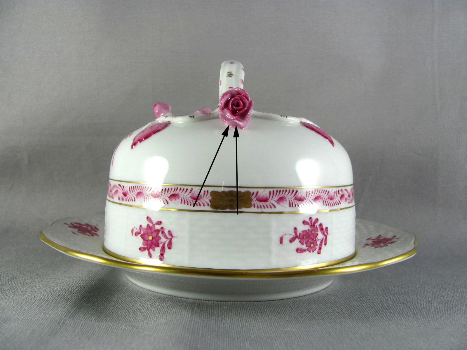 7-1/2" Herend Chinese Bouquet Raspberry Round Cheese Dish - 3