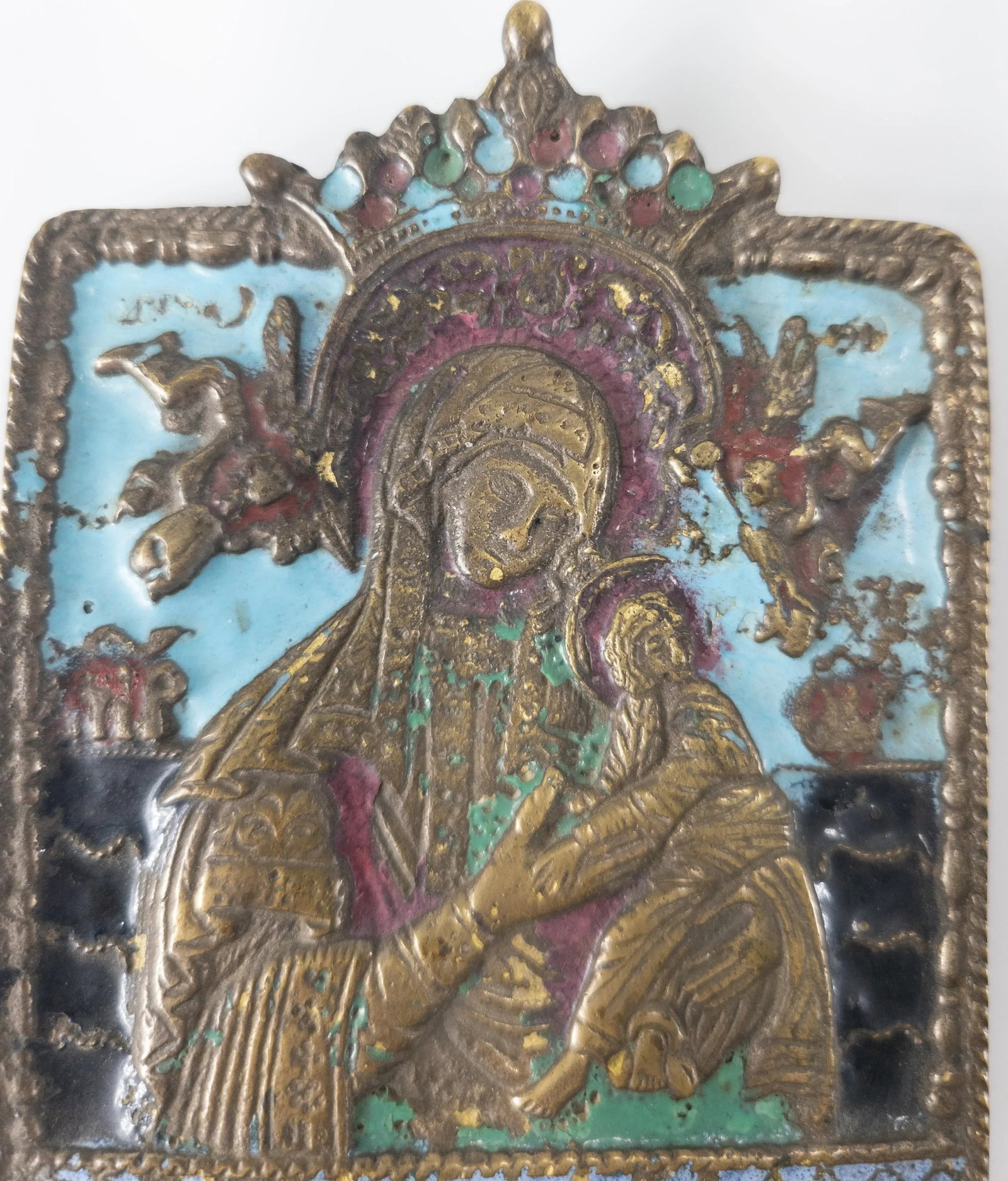Enameled Russian Bronze Christian Religious Icon - 2