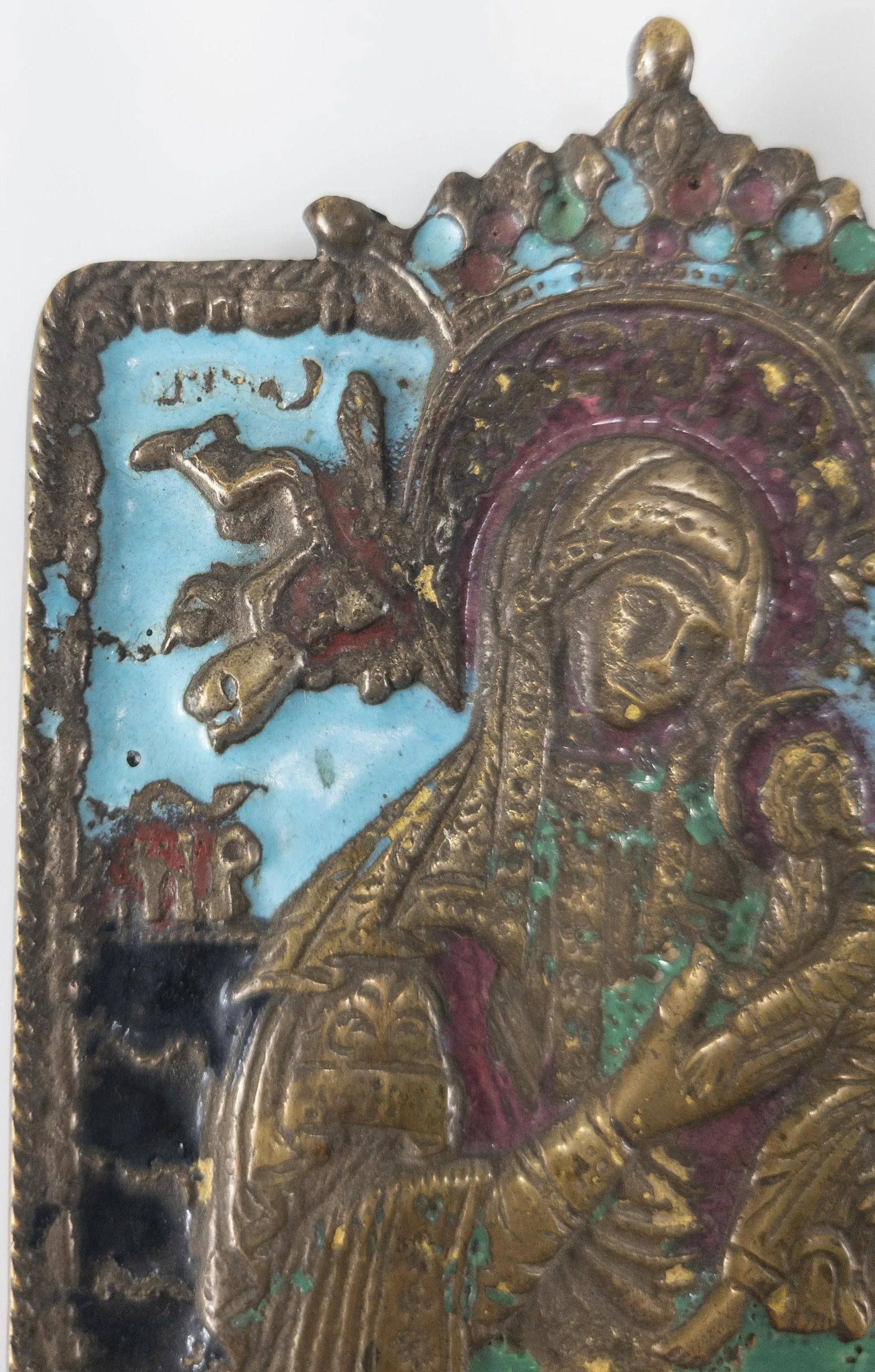 Enameled Russian Bronze Christian Religious Icon - 3