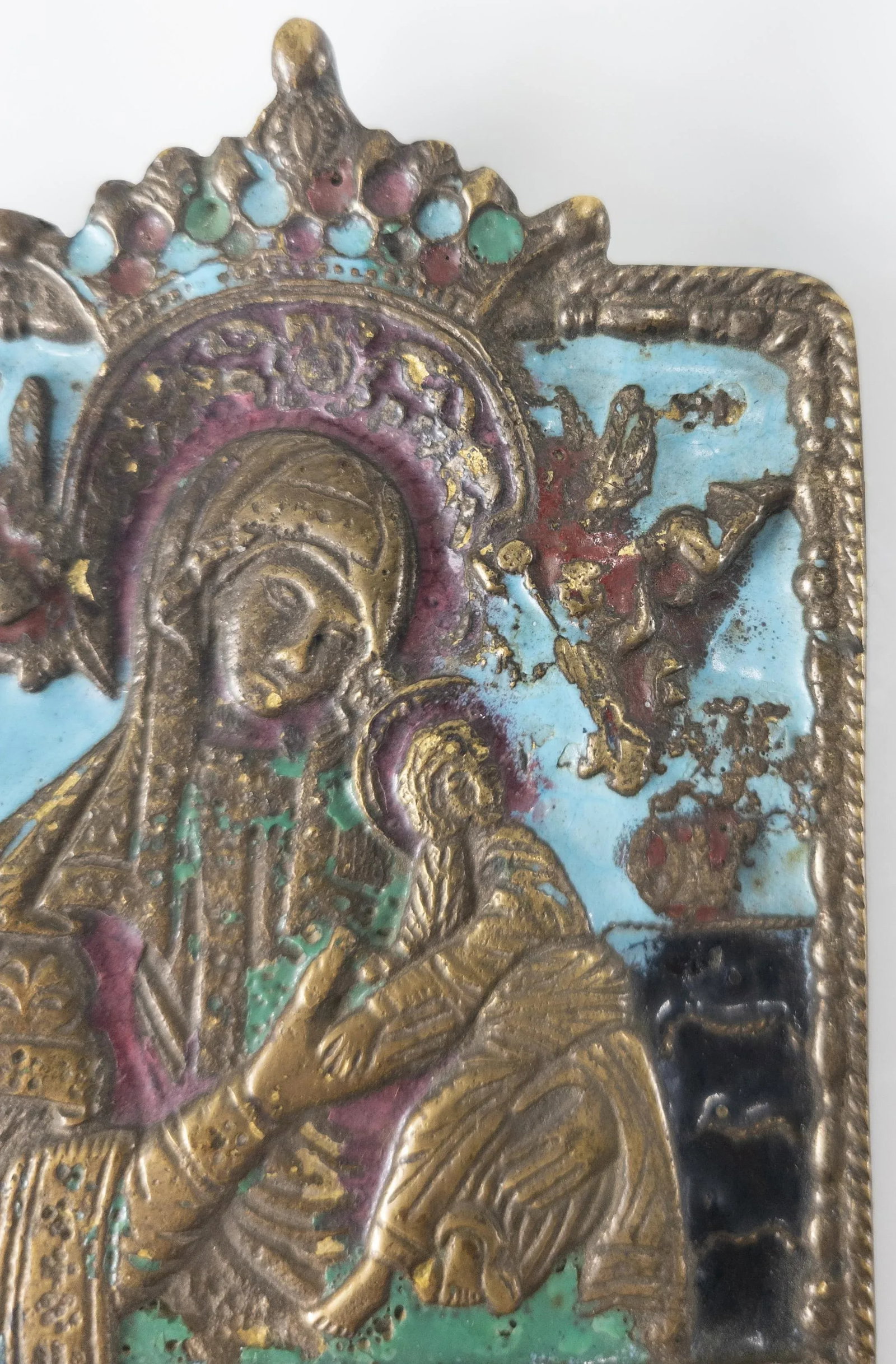 Enameled Russian Bronze Christian Religious Icon - 4