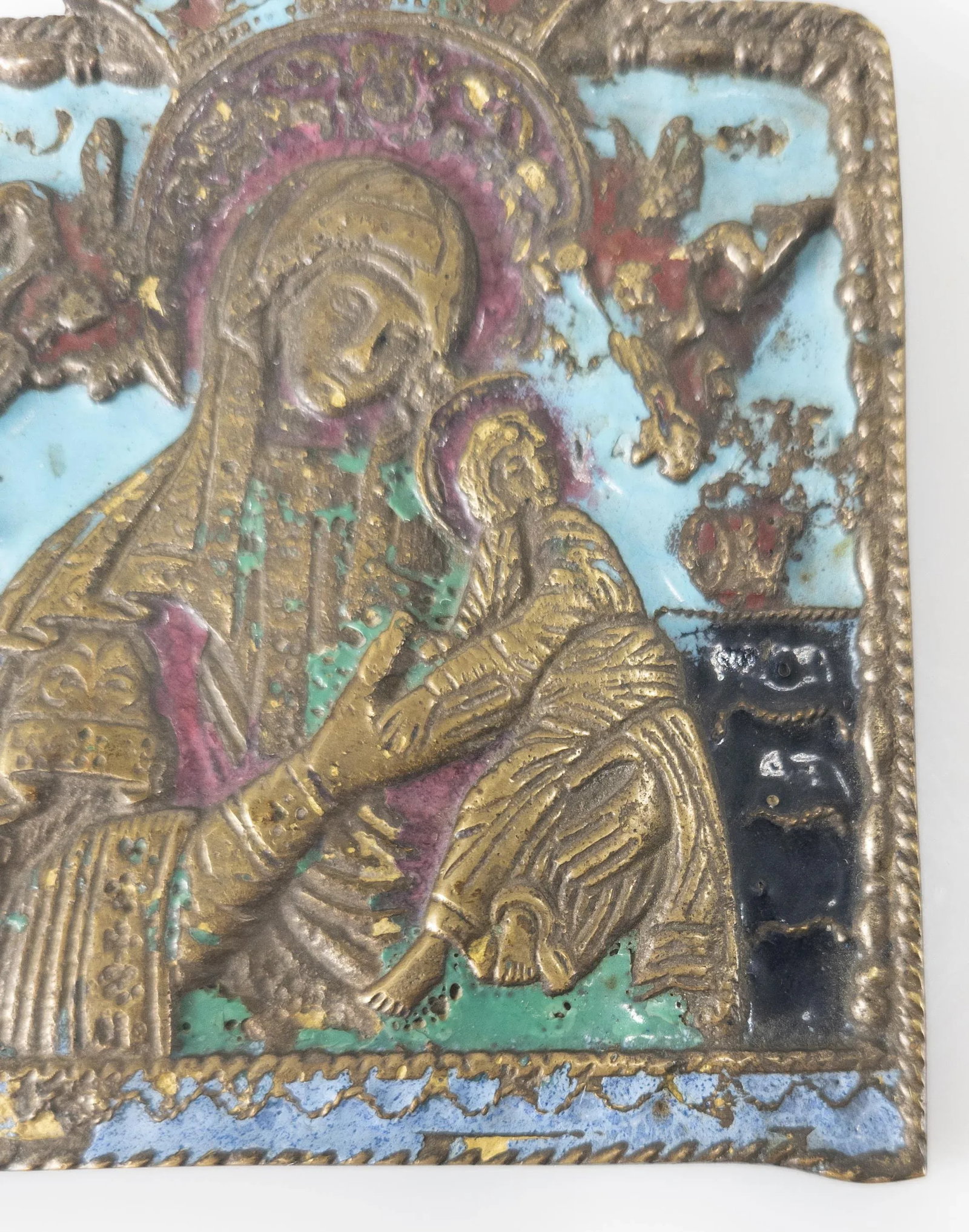 Enameled Russian Bronze Christian Religious Icon - 5