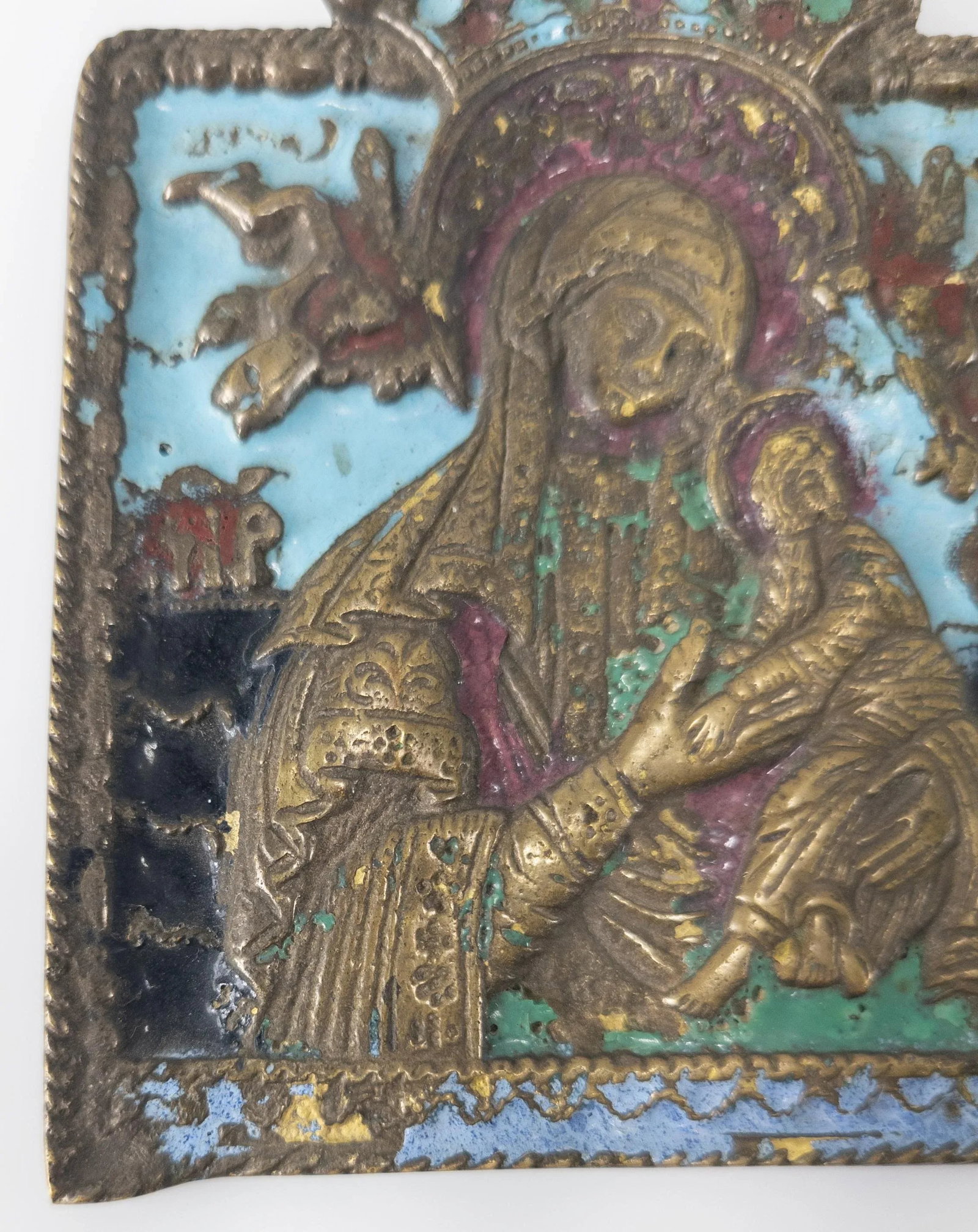 Enameled Russian Bronze Christian Religious Icon - 6