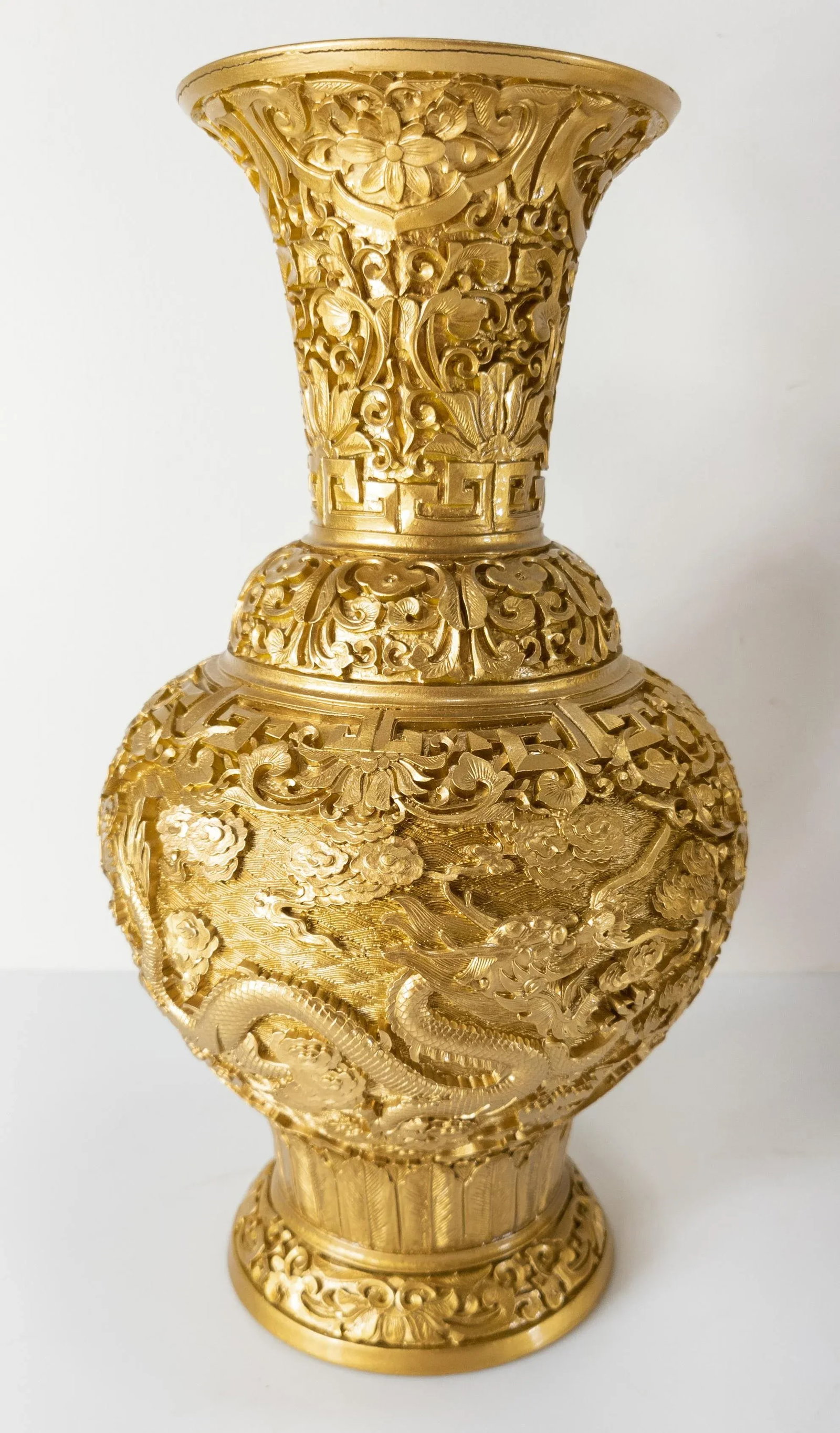 Pair Chinoiserie Hollywood Regency Gold Vases - 2