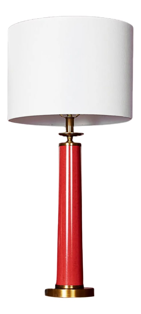 Currey & Co. Rhyme Red Table Lamp: Beautiful column style table lamp with red base. - Color: Speckled Red - Hardware: Antique Brass - Does not include shade As seen in the 2020 Aspire McLean Designer Showhouse and Heritage Designer