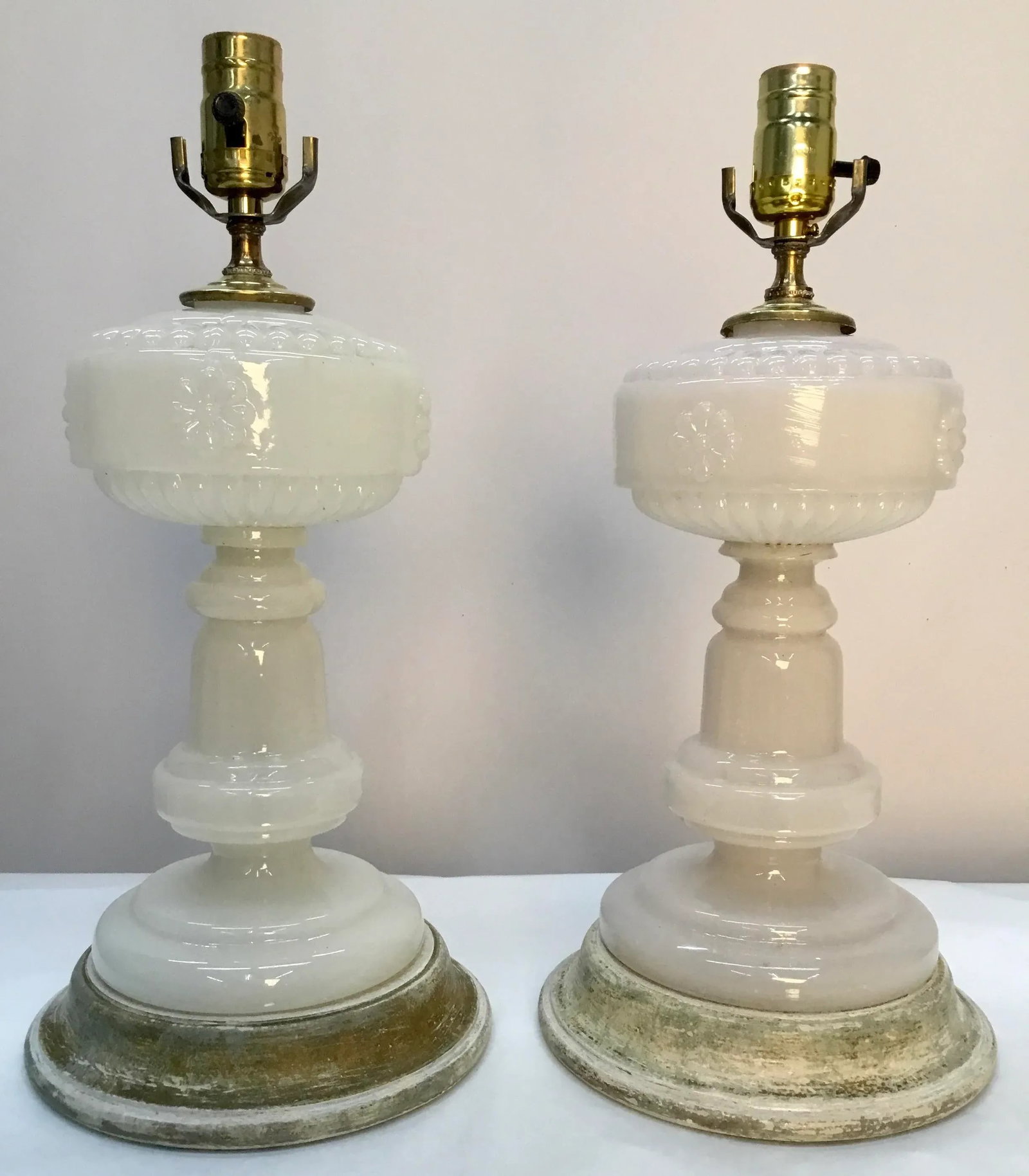 Vintage Opaline Glass Lamps - a Pair - 11