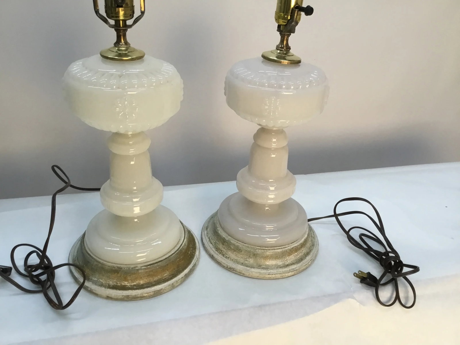 Vintage Opaline Glass Lamps - a Pair - 5
