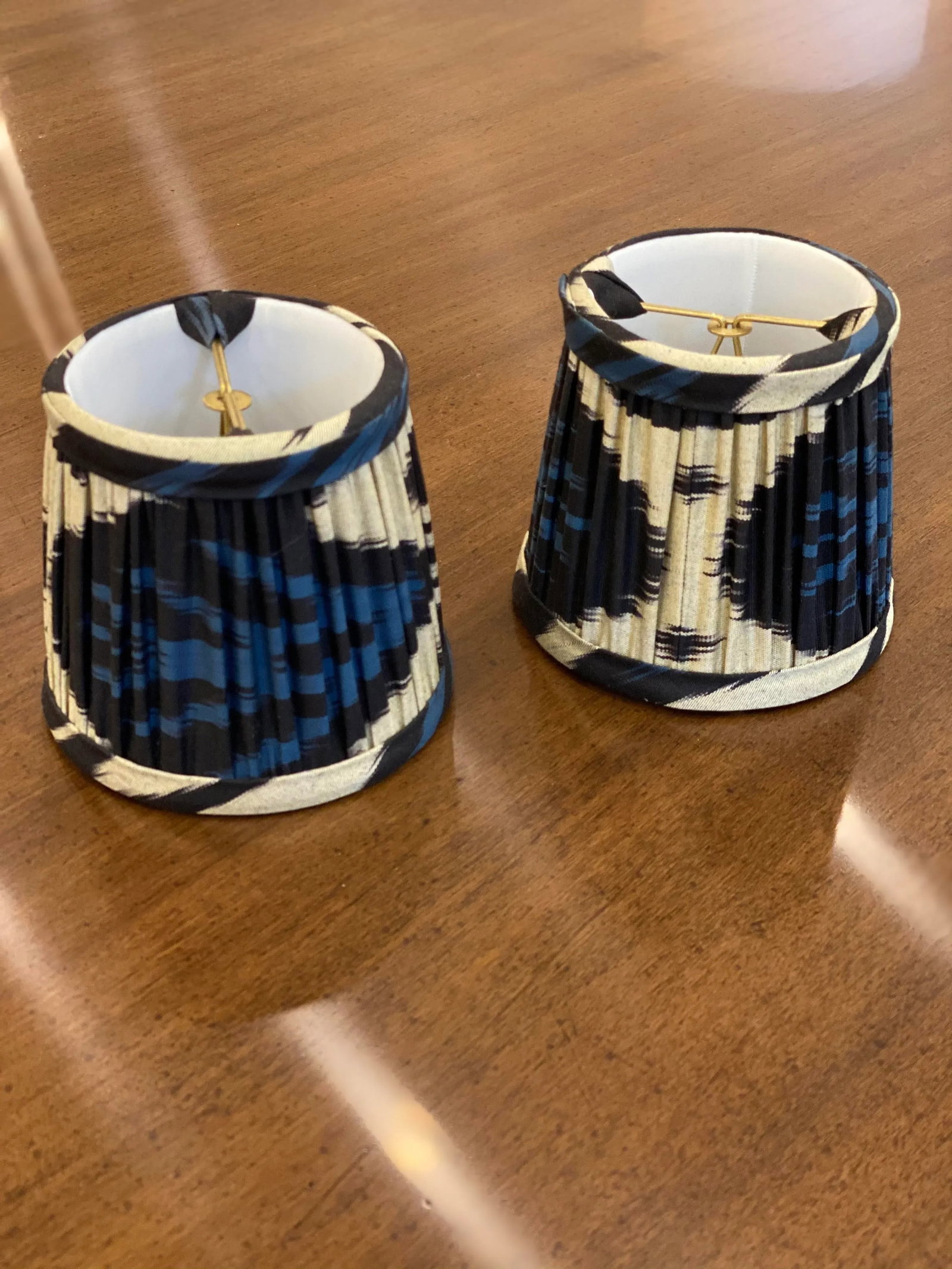 Custom Blue Silk Ikat Abstract Lamp Shades - a Pair - 2