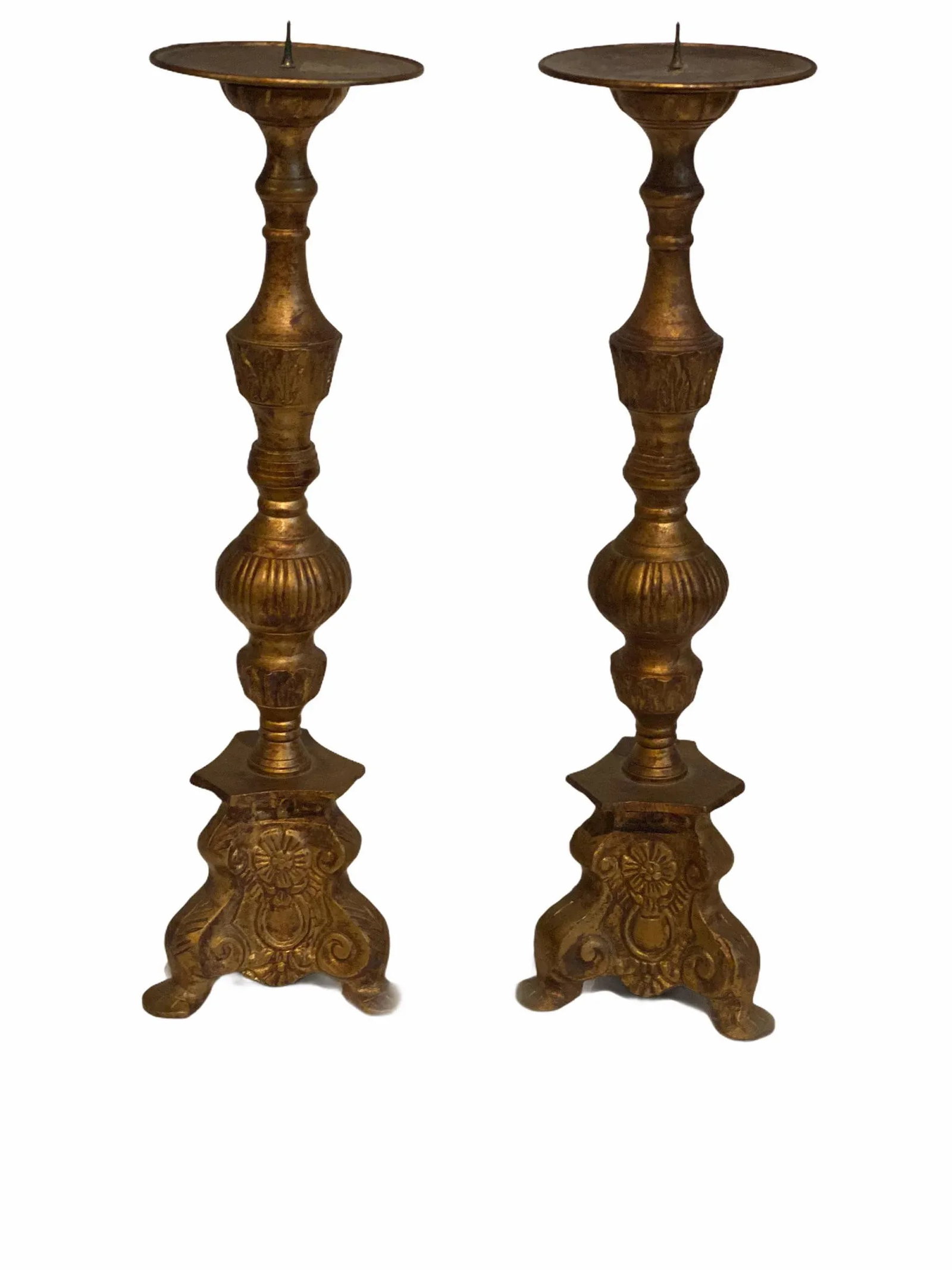 Antique Late 19th Century Neoclassical Gold Gilt Iron Candlesticks - a Pair - 10