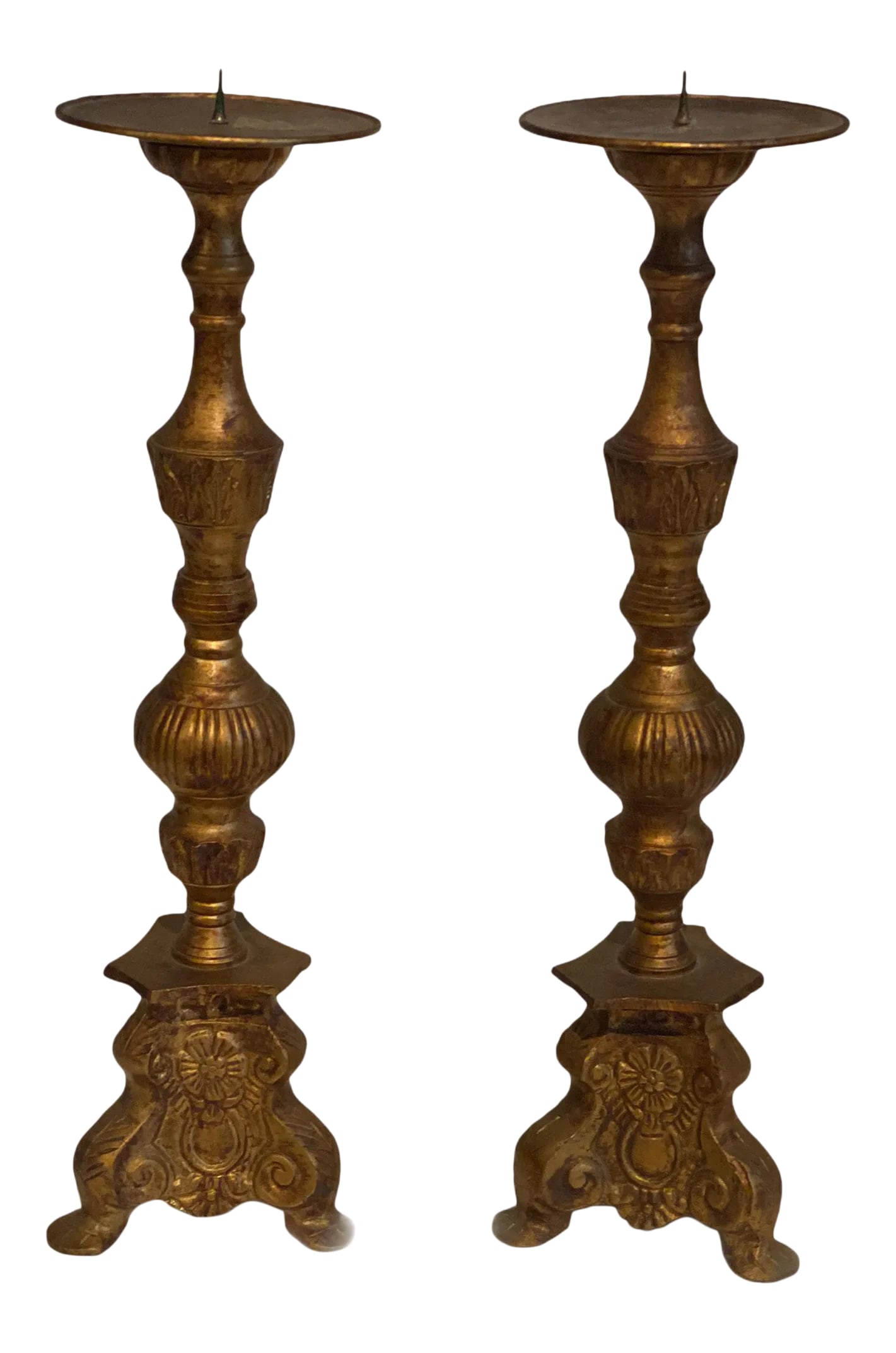 Antique Late 19th Century Neoclassical Gold Gilt Iron Candlesticks - a Pair (1 of 10)