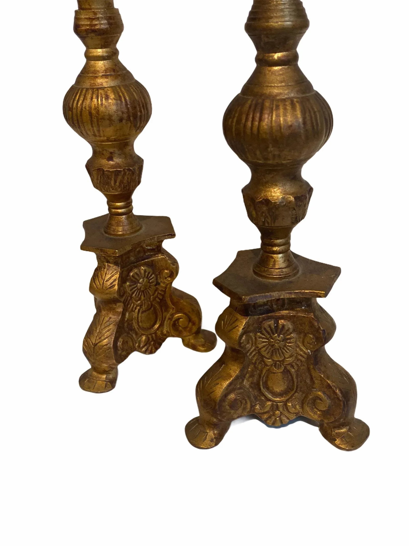 Antique Late 19th Century Neoclassical Gold Gilt Iron Candlesticks - a Pair - 3