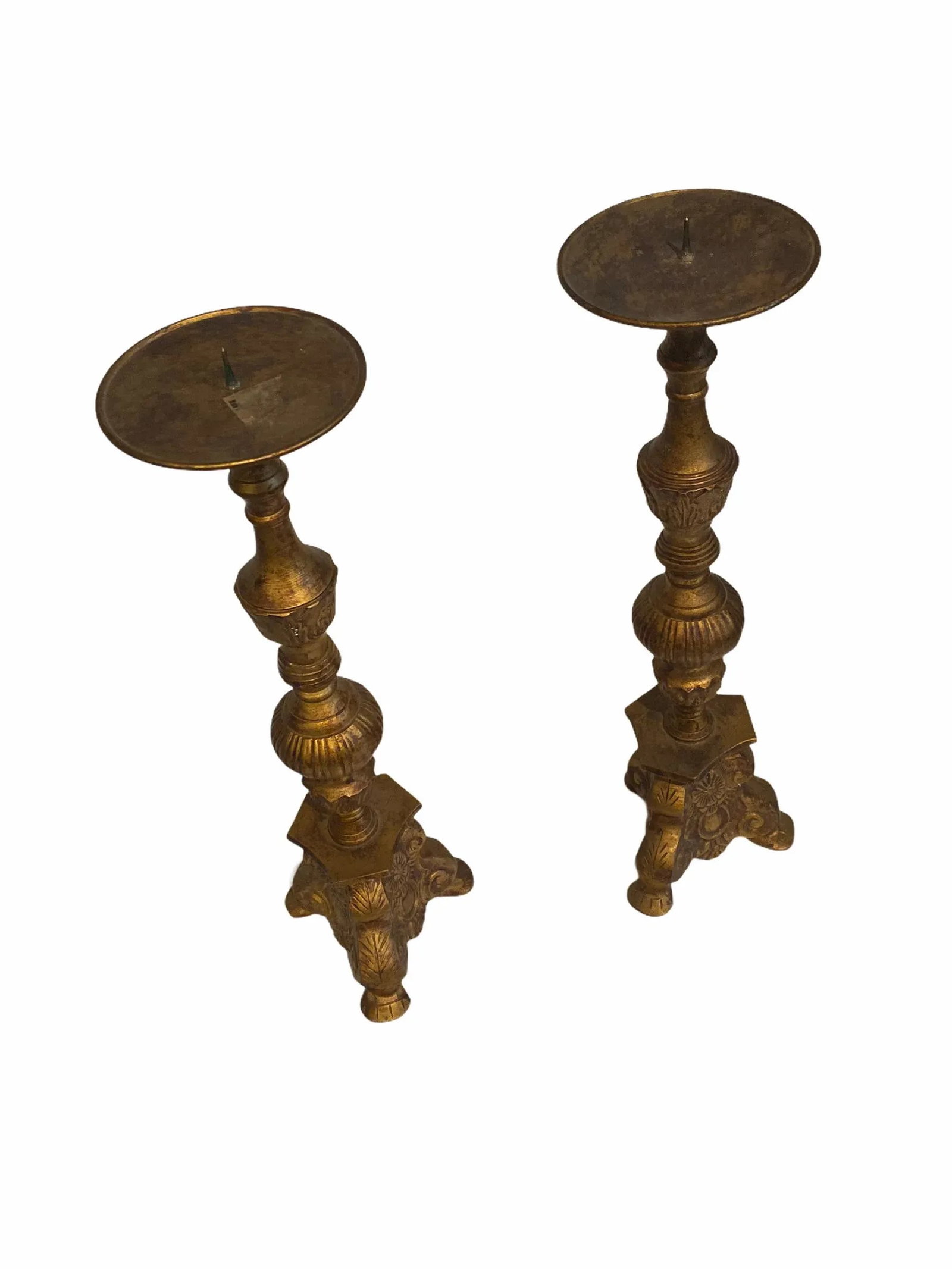 Antique Late 19th Century Neoclassical Gold Gilt Iron Candlesticks - a Pair - 4