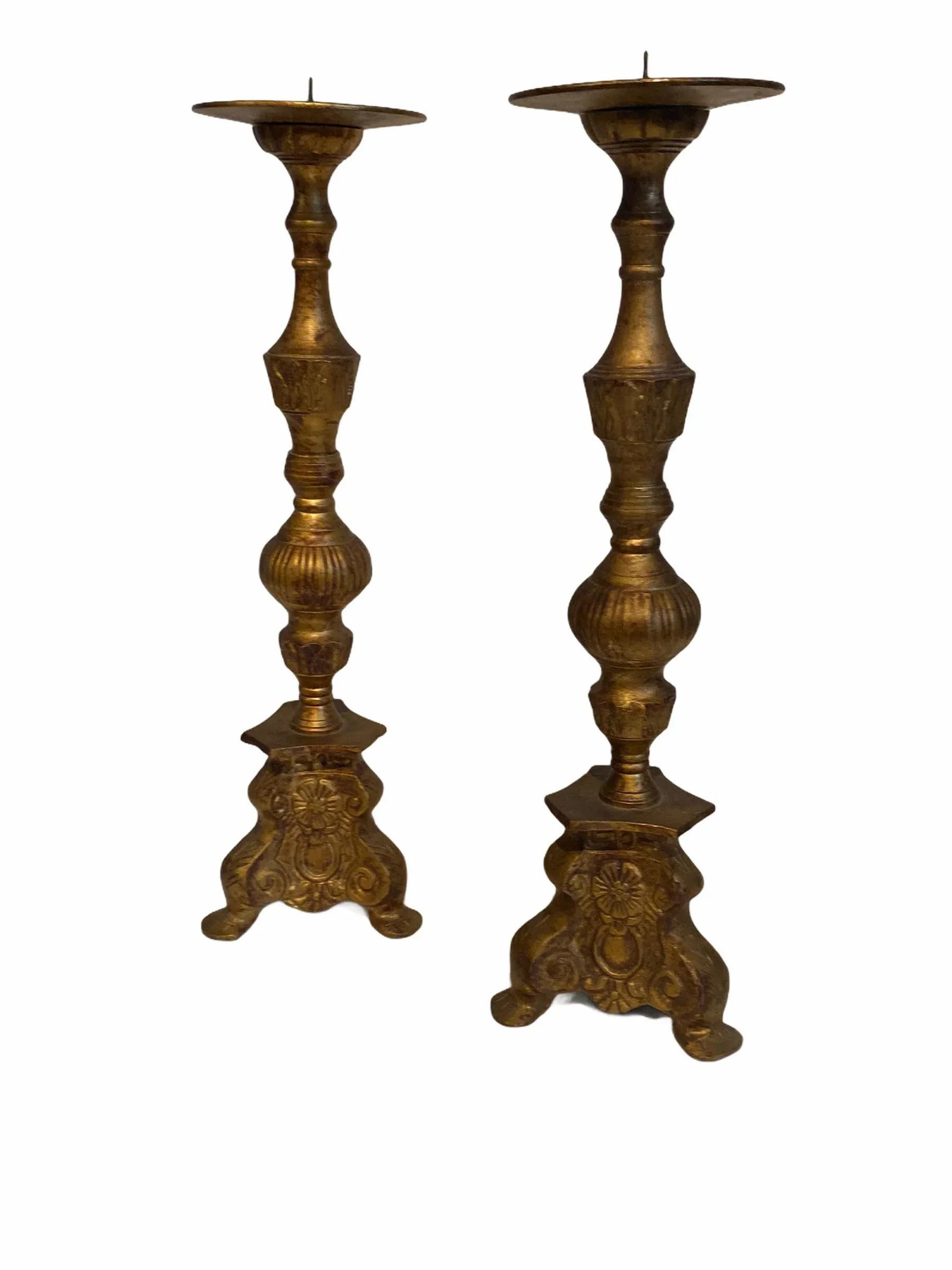 Antique Late 19th Century Neoclassical Gold Gilt Iron Candlesticks - a Pair - 5