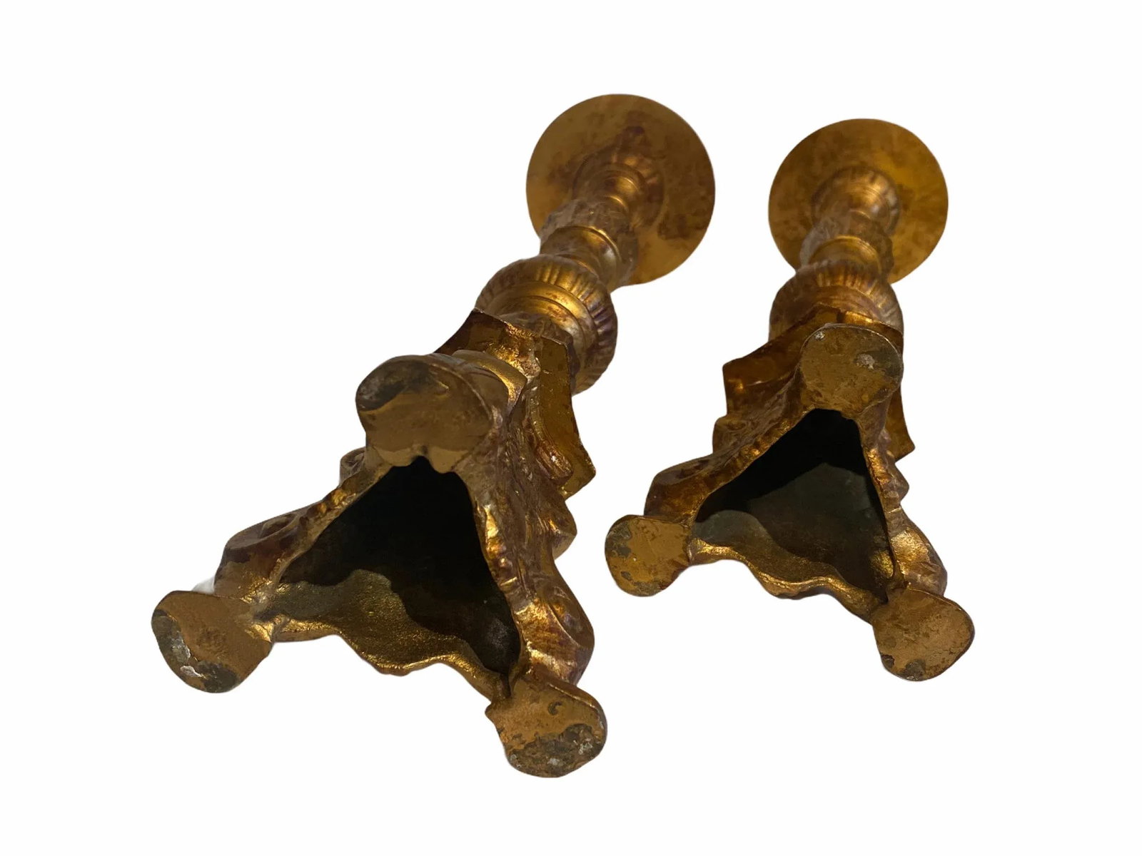 Antique Late 19th Century Neoclassical Gold Gilt Iron Candlesticks - a Pair - 6