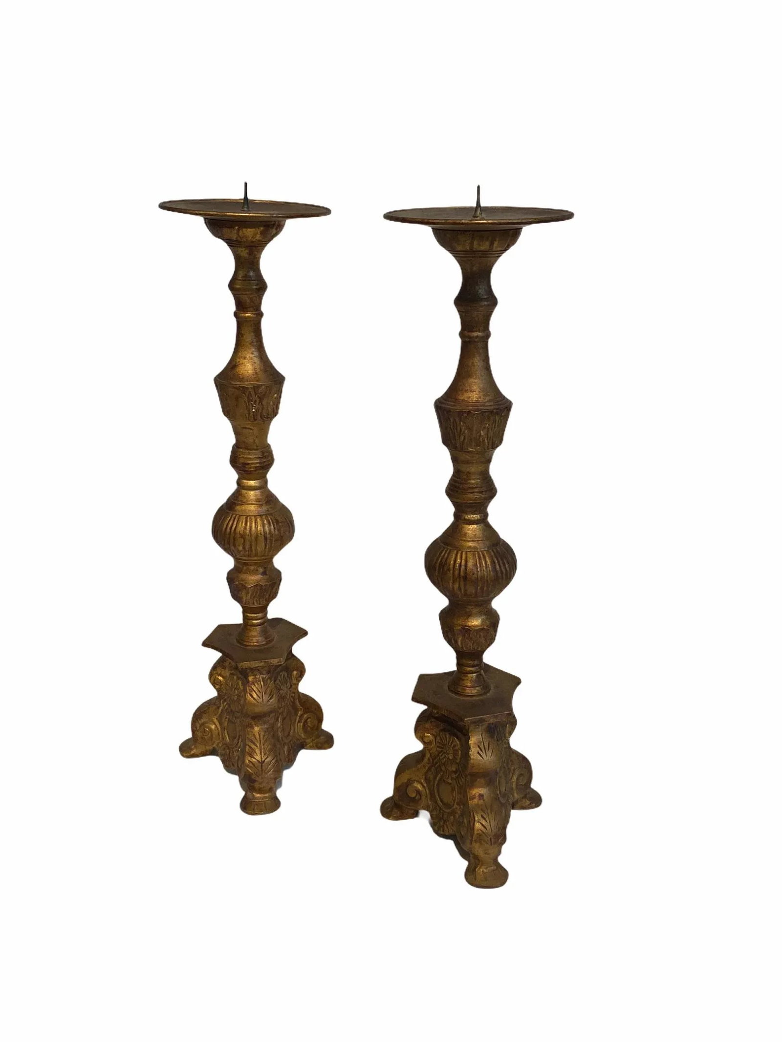 Antique Late 19th Century Neoclassical Gold Gilt Iron Candlesticks - a Pair - 7