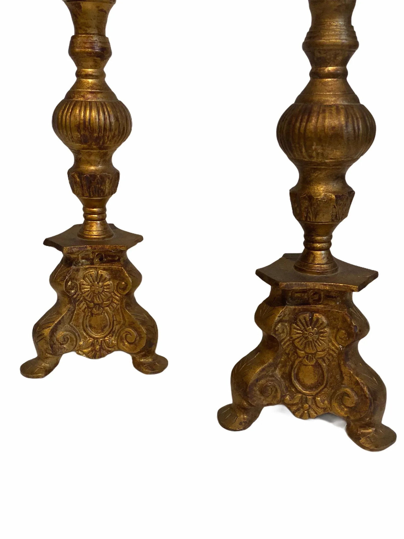 Antique Late 19th Century Neoclassical Gold Gilt Iron Candlesticks - a Pair - 9