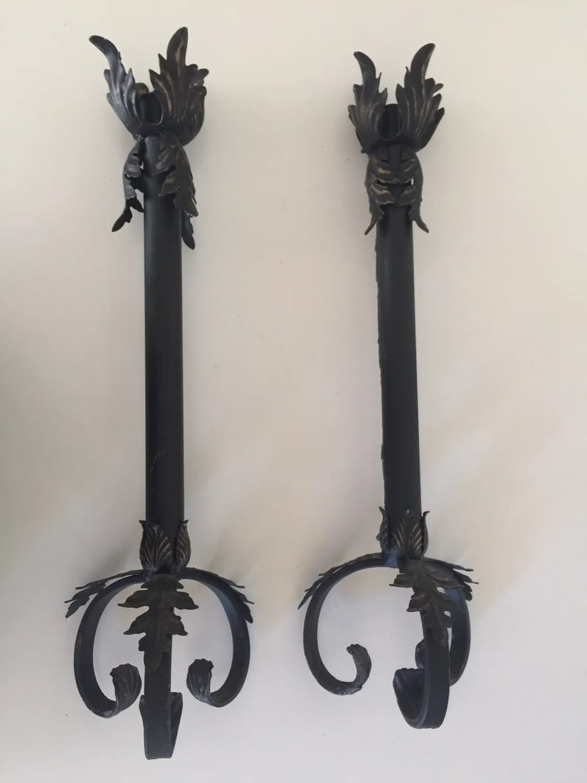 Vintage Mid 20th Century Spanish Wrought Iron Candlesticks - a Pair - 4