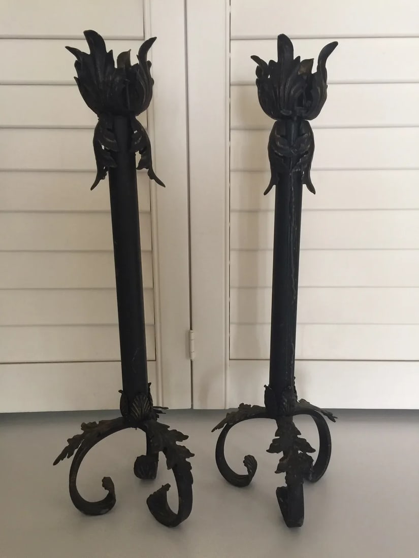 Vintage Mid 20th Century Spanish Wrought Iron Candlesticks - a Pair - 9