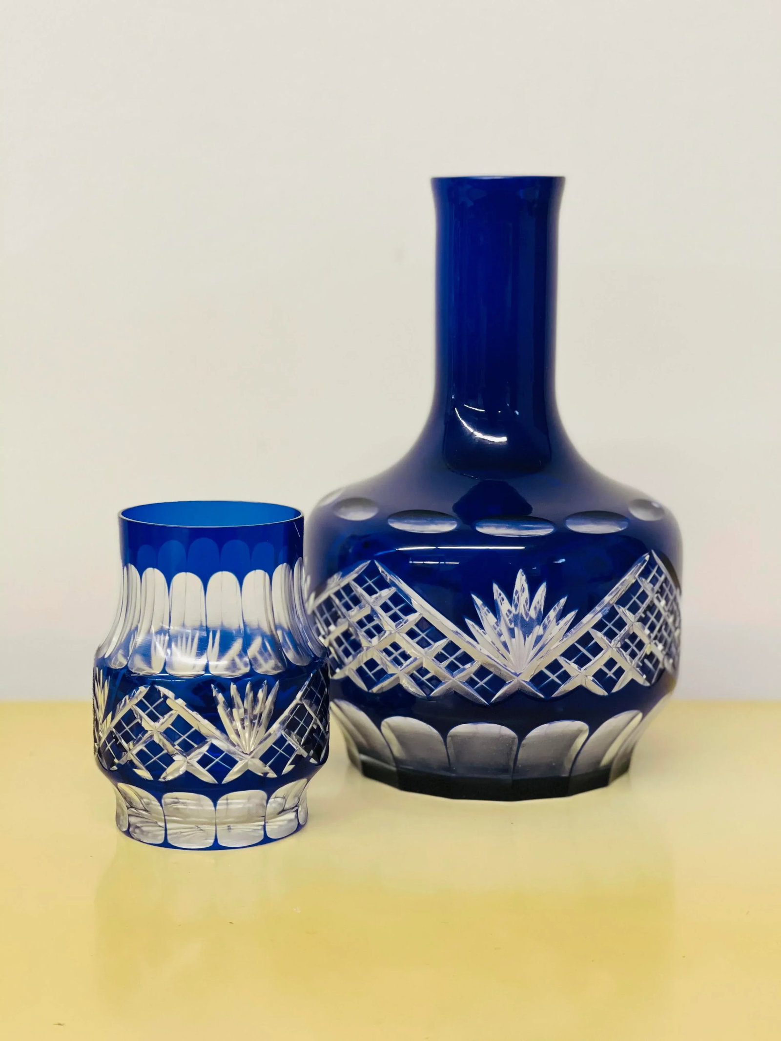 Vintage Mid-Century Hungarian Crystal Cobalt Blue Decanter & Glass Set - 2 Pieces - 2