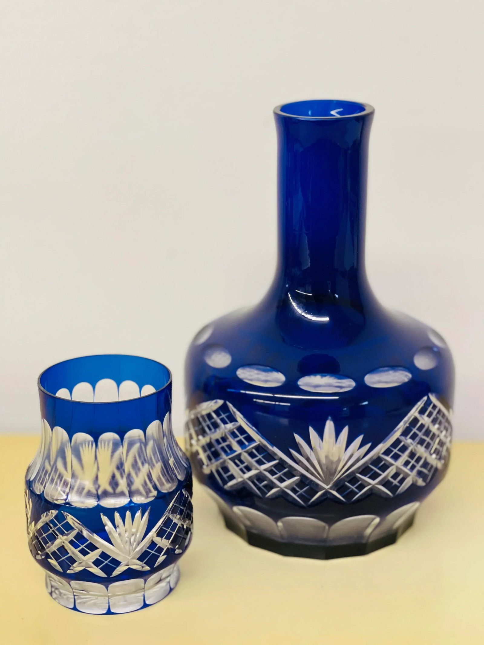 Vintage Mid-Century Hungarian Crystal Cobalt Blue Decanter & Glass Set - 2 Pieces - 3