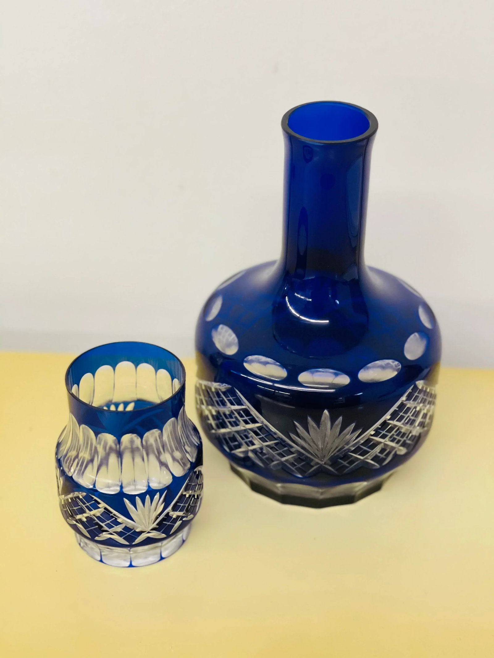 Vintage Mid-Century Hungarian Crystal Cobalt Blue Decanter & Glass Set - 2 Pieces - 6