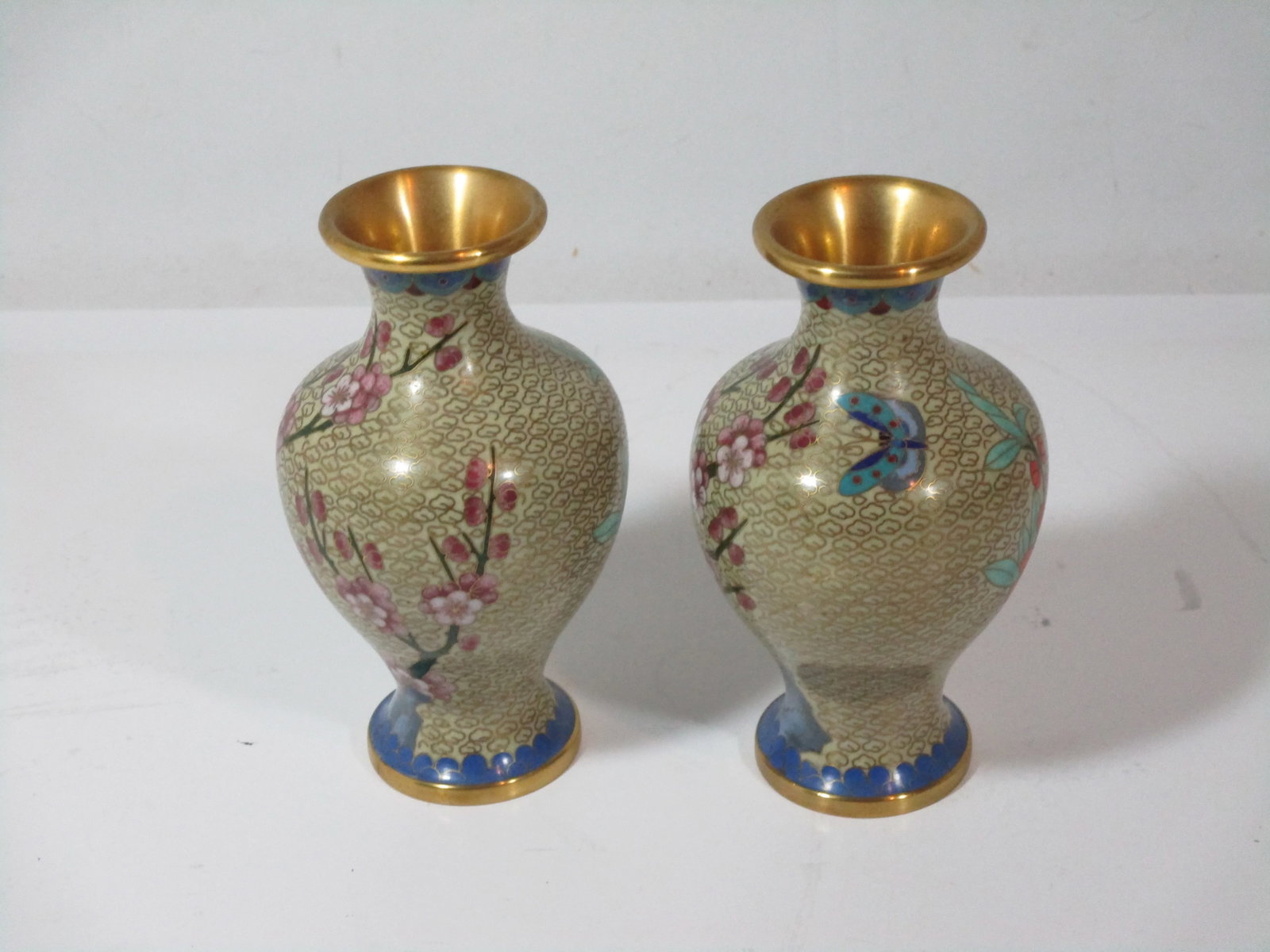 1960s Chinese Floral Cloisonne Vases - a Pair - 2