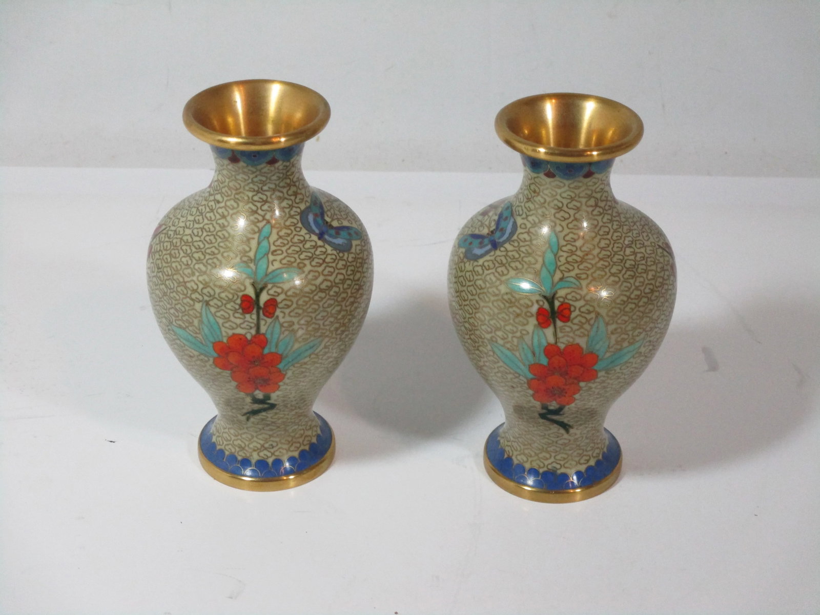 1960s Chinese Floral Cloisonne Vases - a Pair - 3