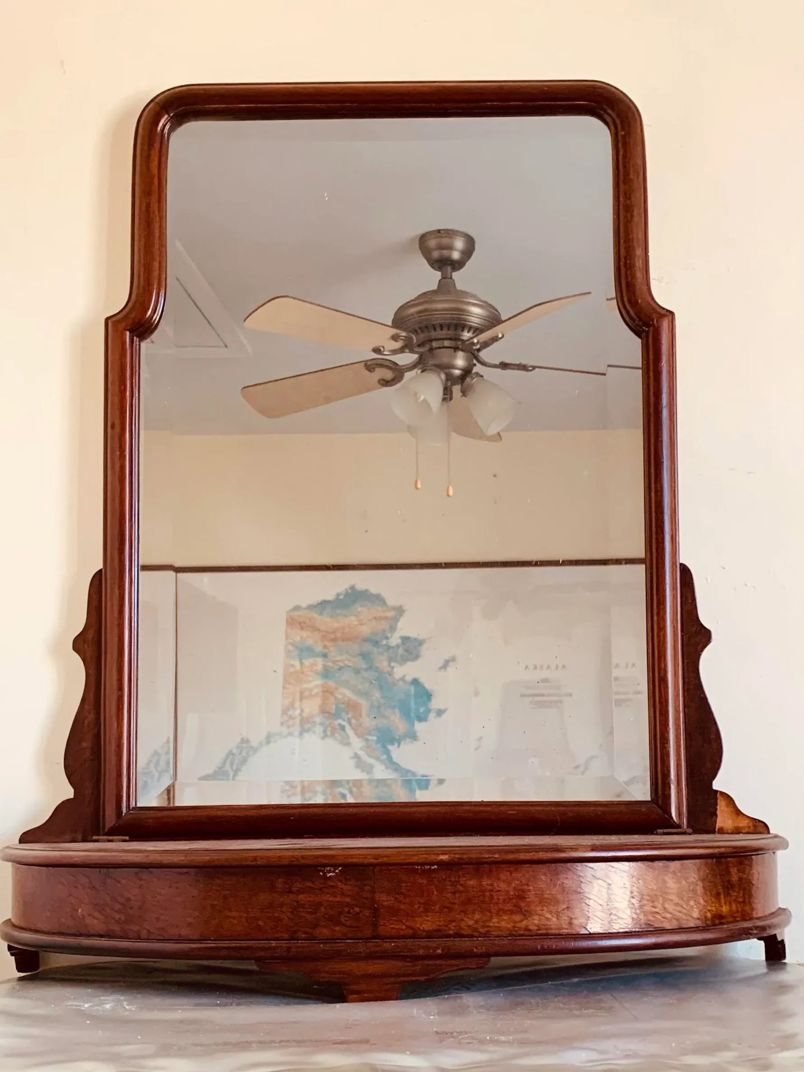 19th Century Oak Vanity Mirror With Jewelry Box - 11