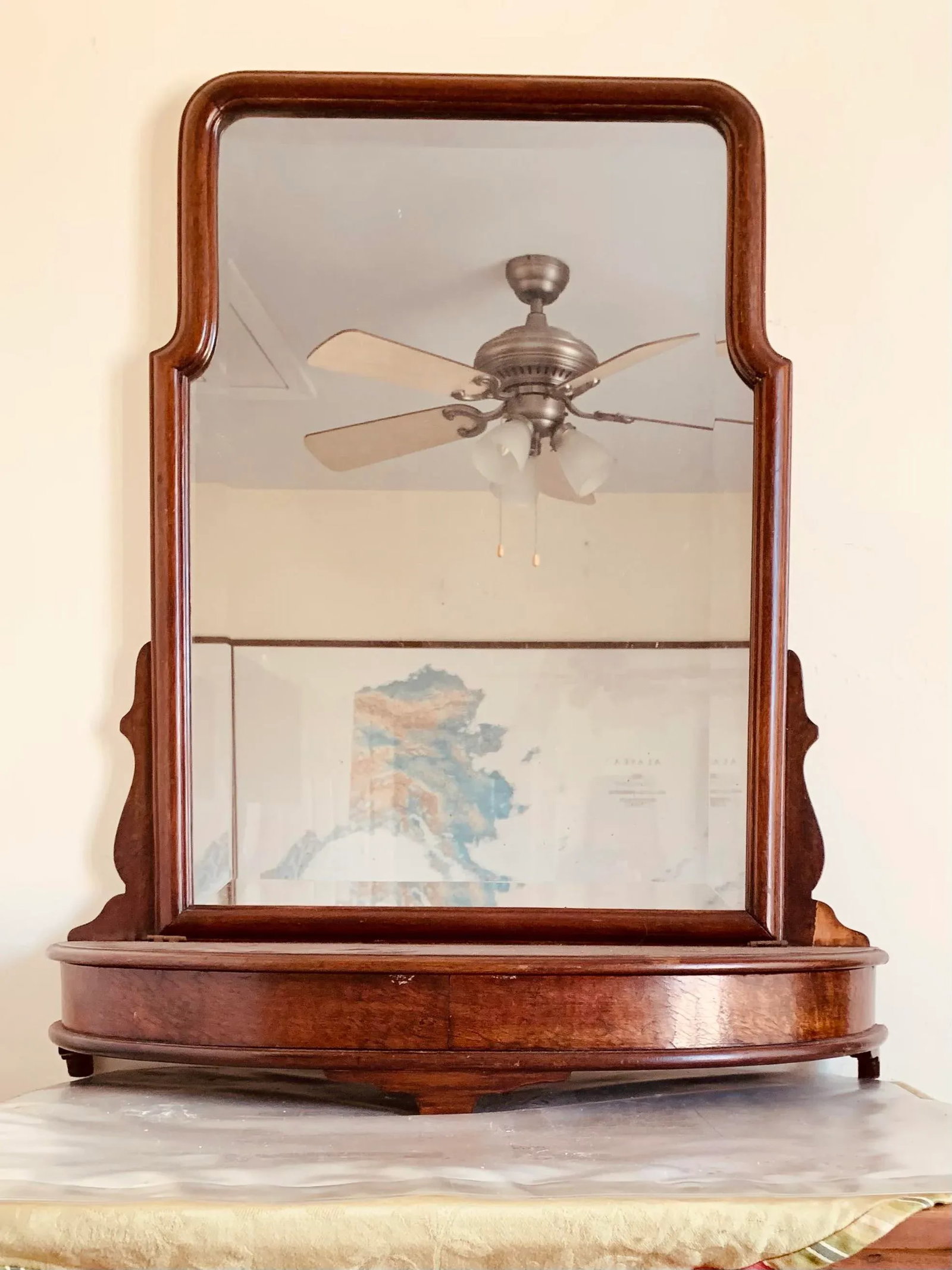19th Century Oak Vanity Mirror With Jewelry Box - 12