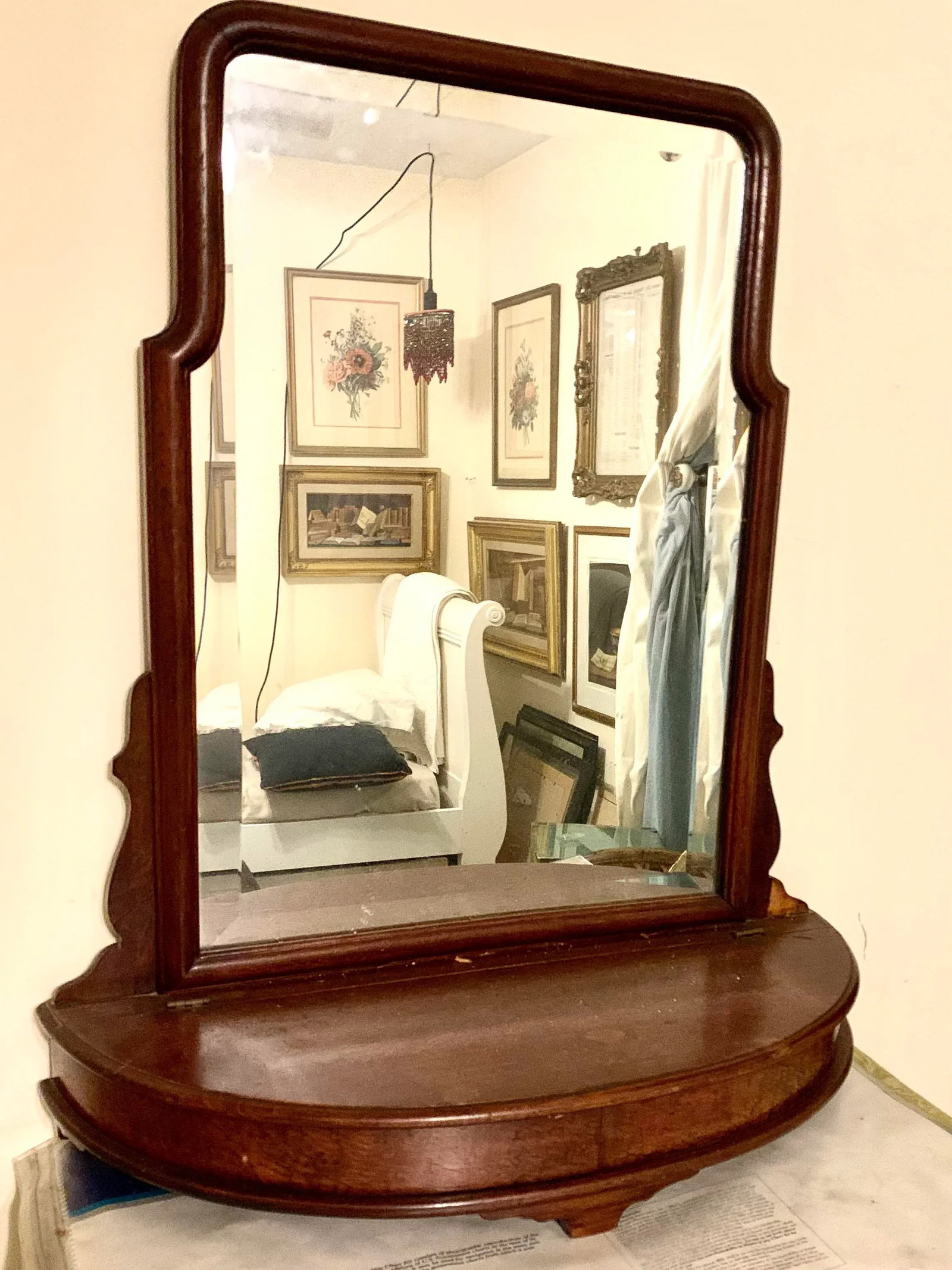 19th Century Oak Vanity Mirror With Jewelry Box - 2