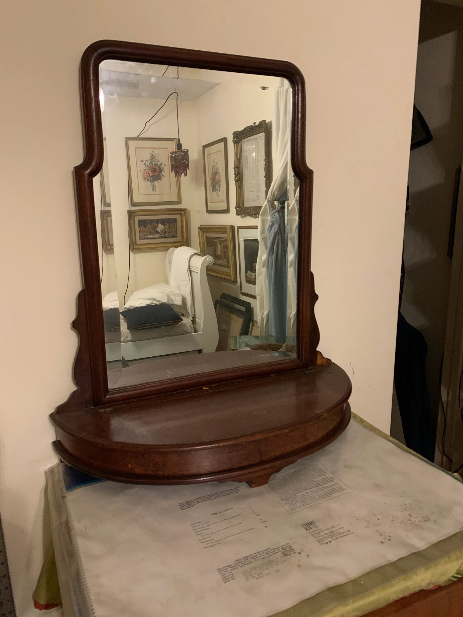 19th Century Oak Vanity Mirror With Jewelry Box - 3