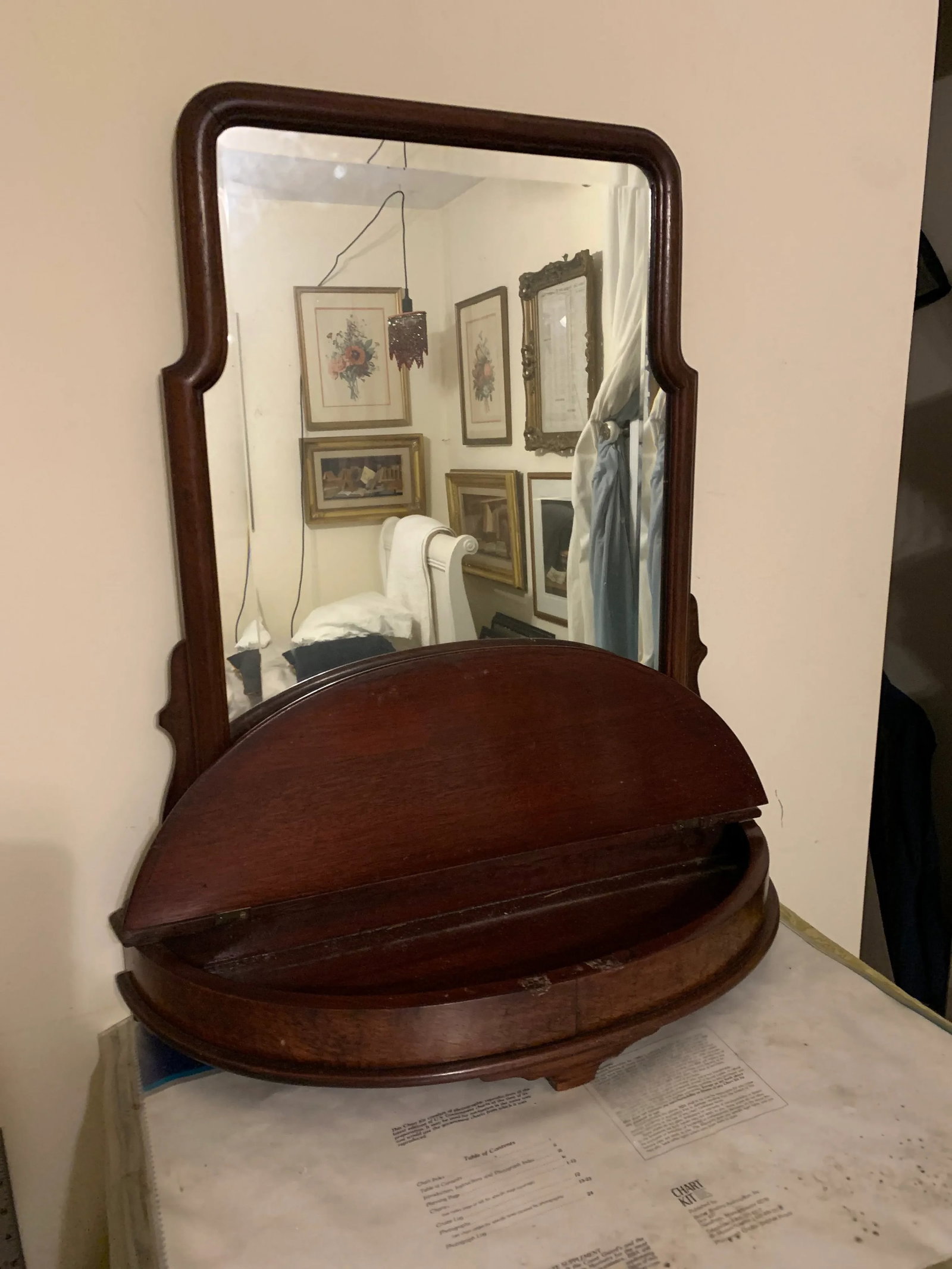 19th Century Oak Vanity Mirror With Jewelry Box - 4