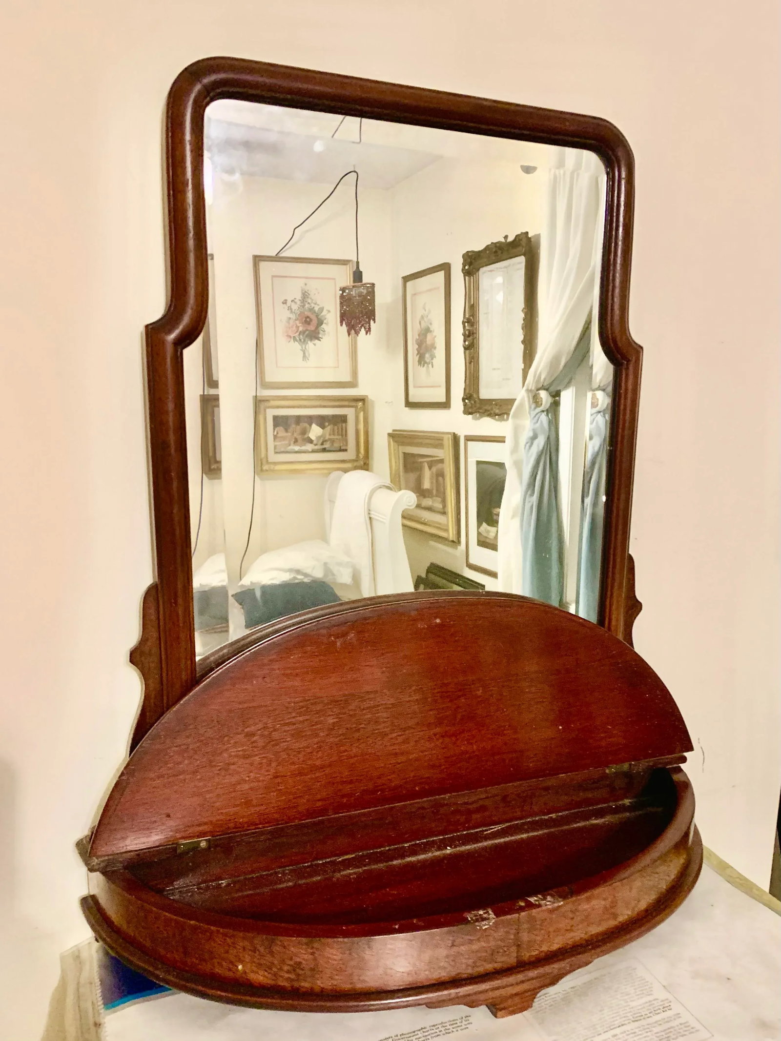 19th Century Oak Vanity Mirror With Jewelry Box - 5