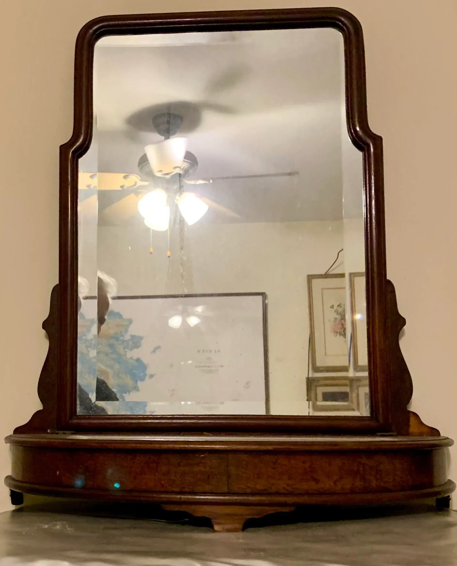19th Century Oak Vanity Mirror With Jewelry Box - 6