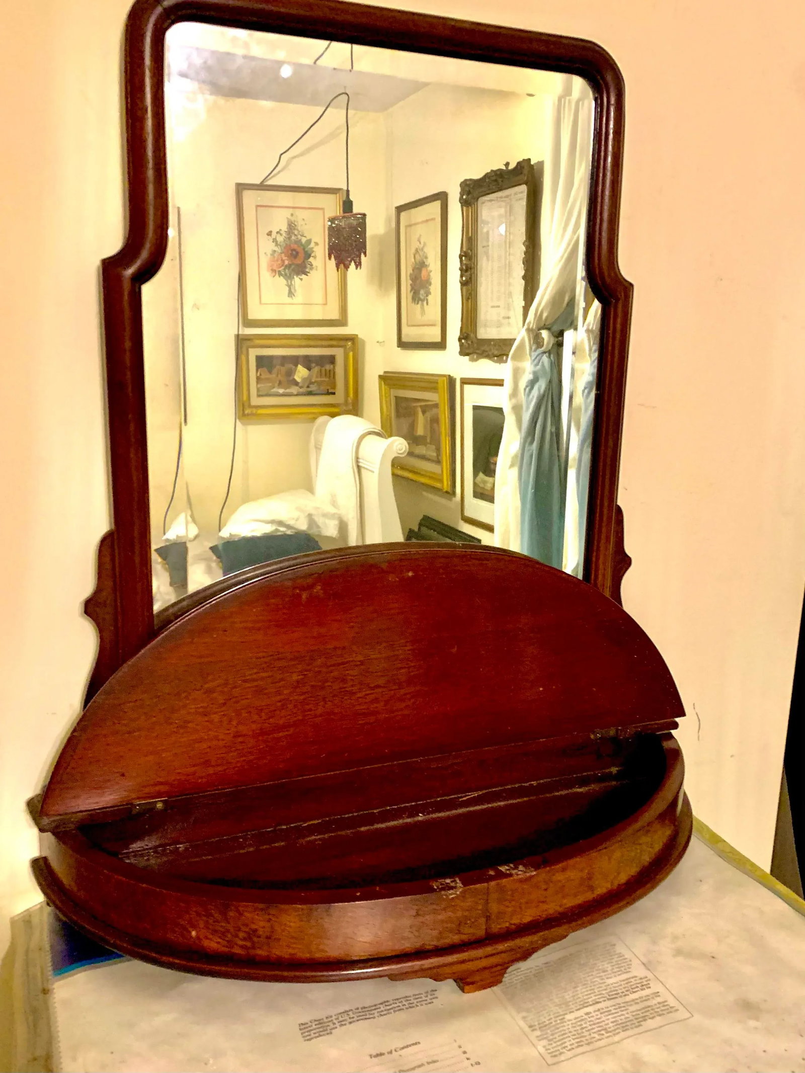 19th Century Oak Vanity Mirror With Jewelry Box - 7