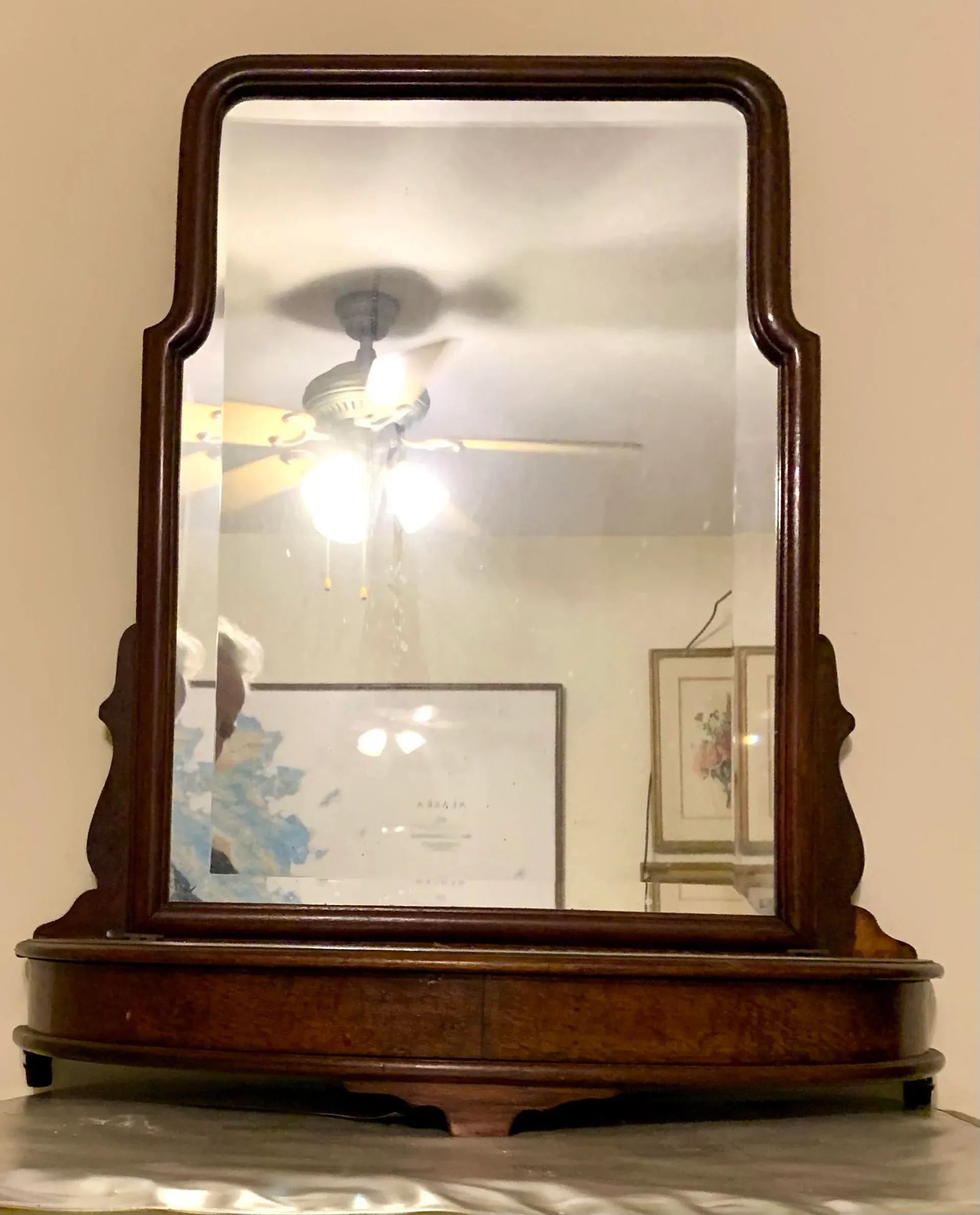 19th Century Oak Vanity Mirror With Jewelry Box - 8