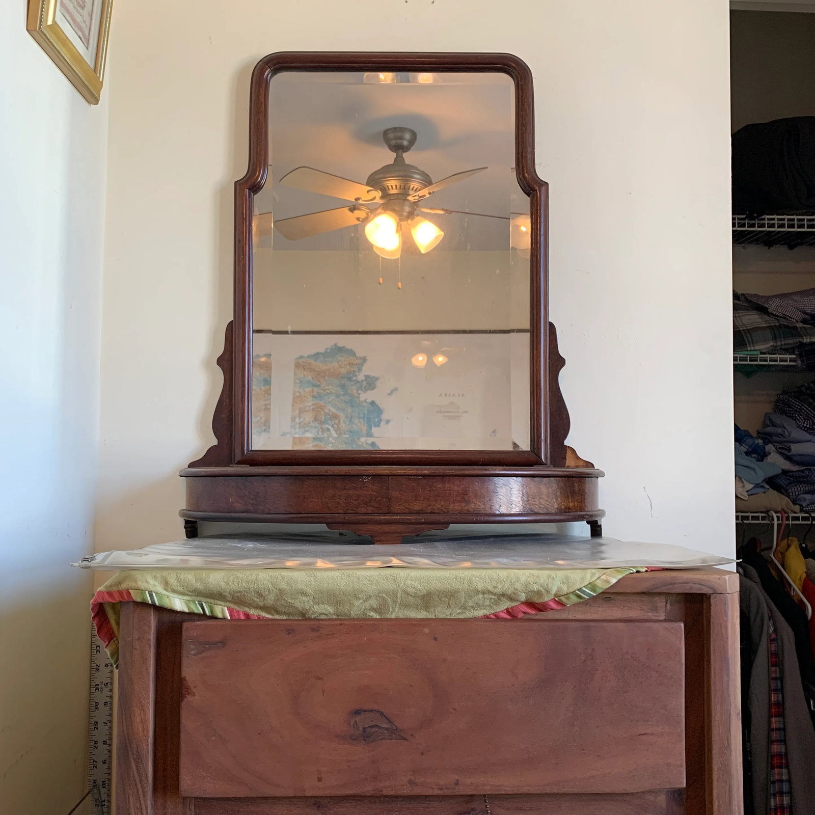 19th Century Oak Vanity Mirror With Jewelry Box - 9