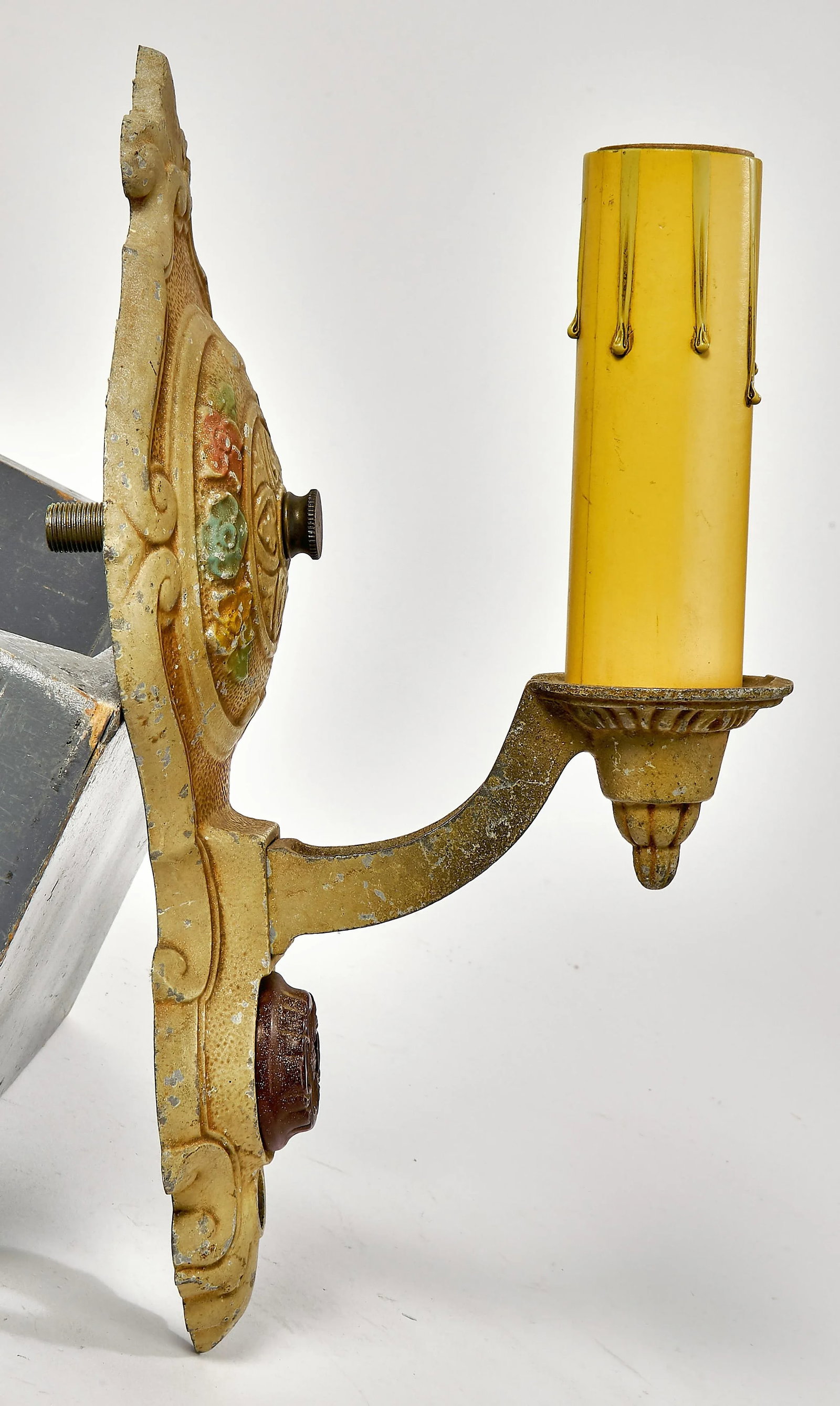 1920's Hand Painted Art Deco Cast Aluminum Wall Sconces - a Pair - 4