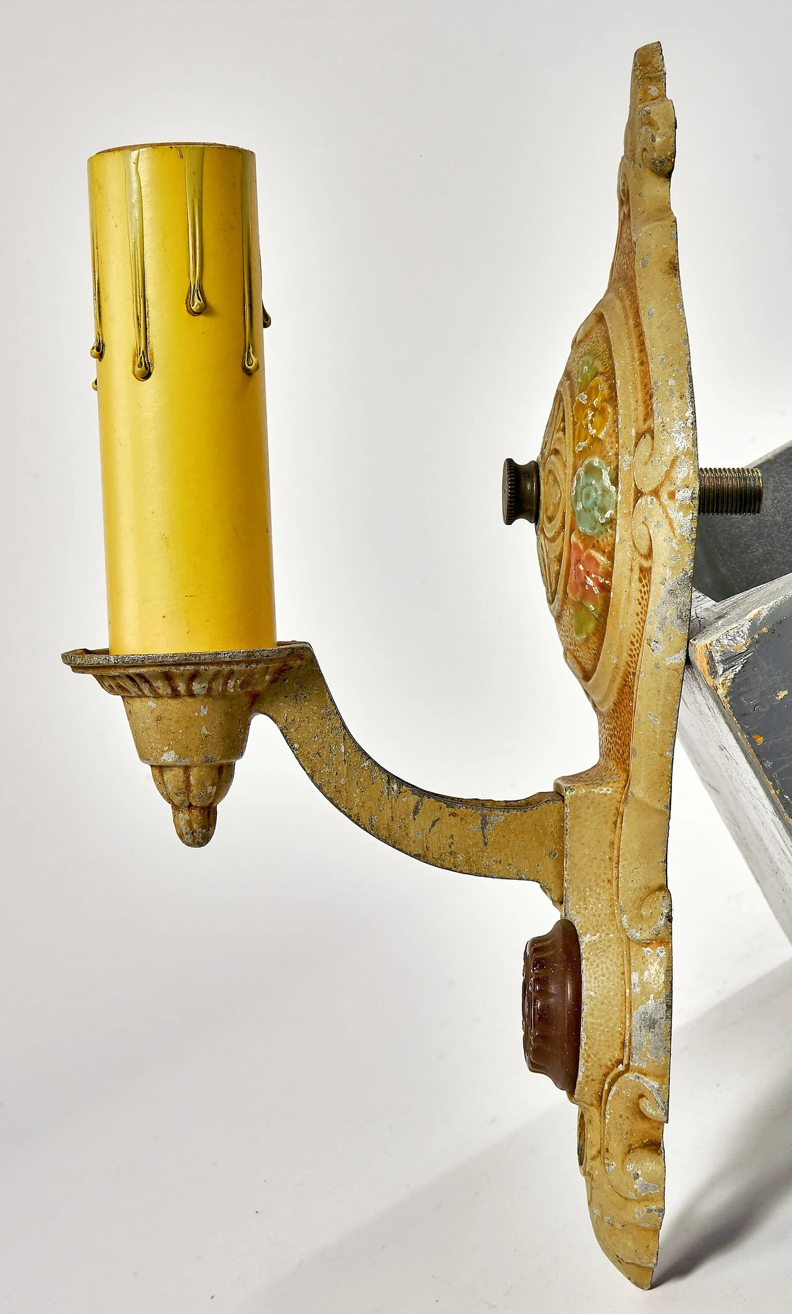 1920's Hand Painted Art Deco Cast Aluminum Wall Sconces - a Pair - 5