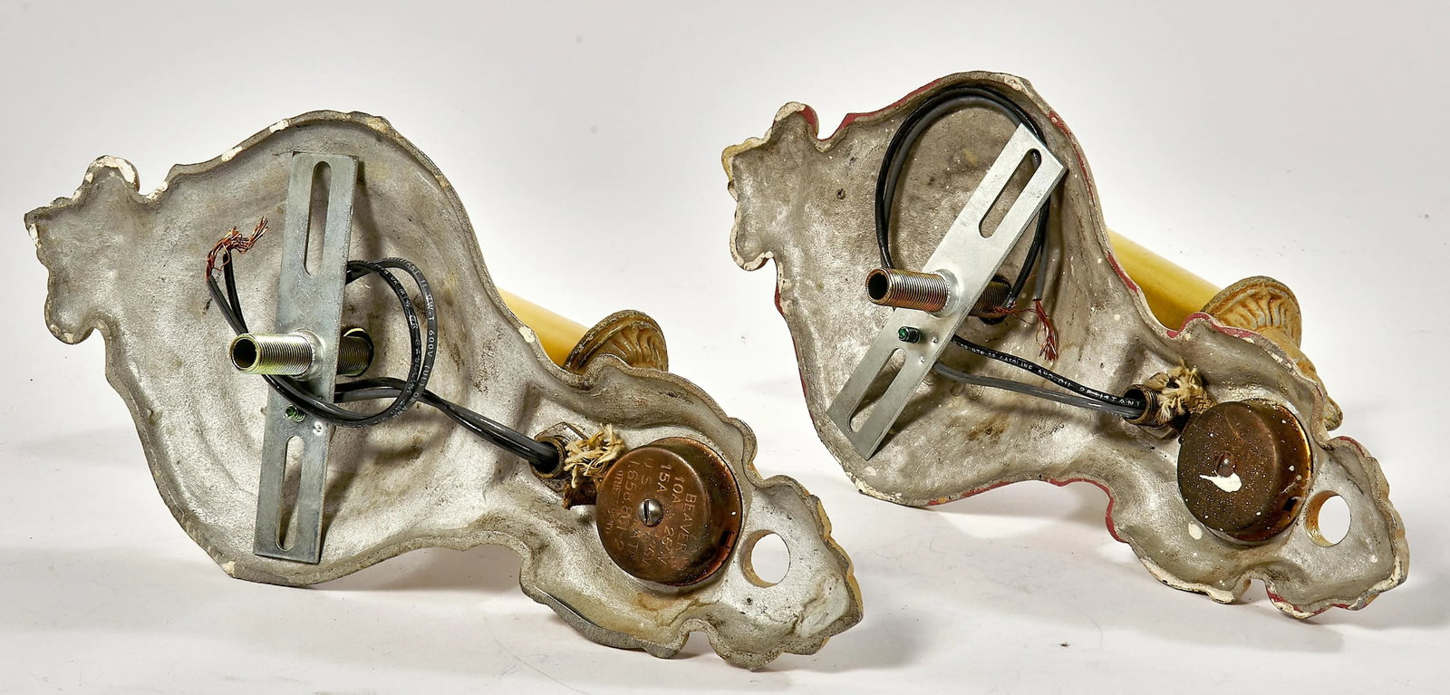 1920's Hand Painted Art Deco Cast Aluminum Wall Sconces - a Pair - 8