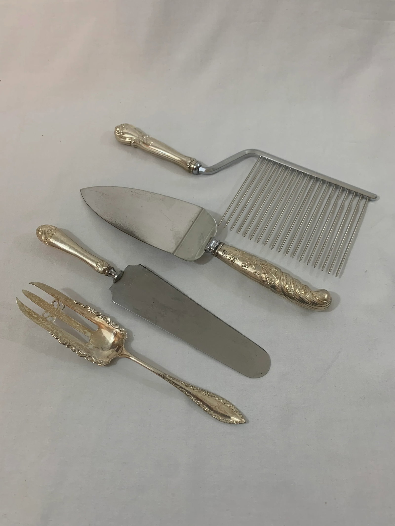 Vintage Early 20th Century Mixed Pattern Silver & Silver Plate Dessert Serving Flatware - Set of 4 - 10