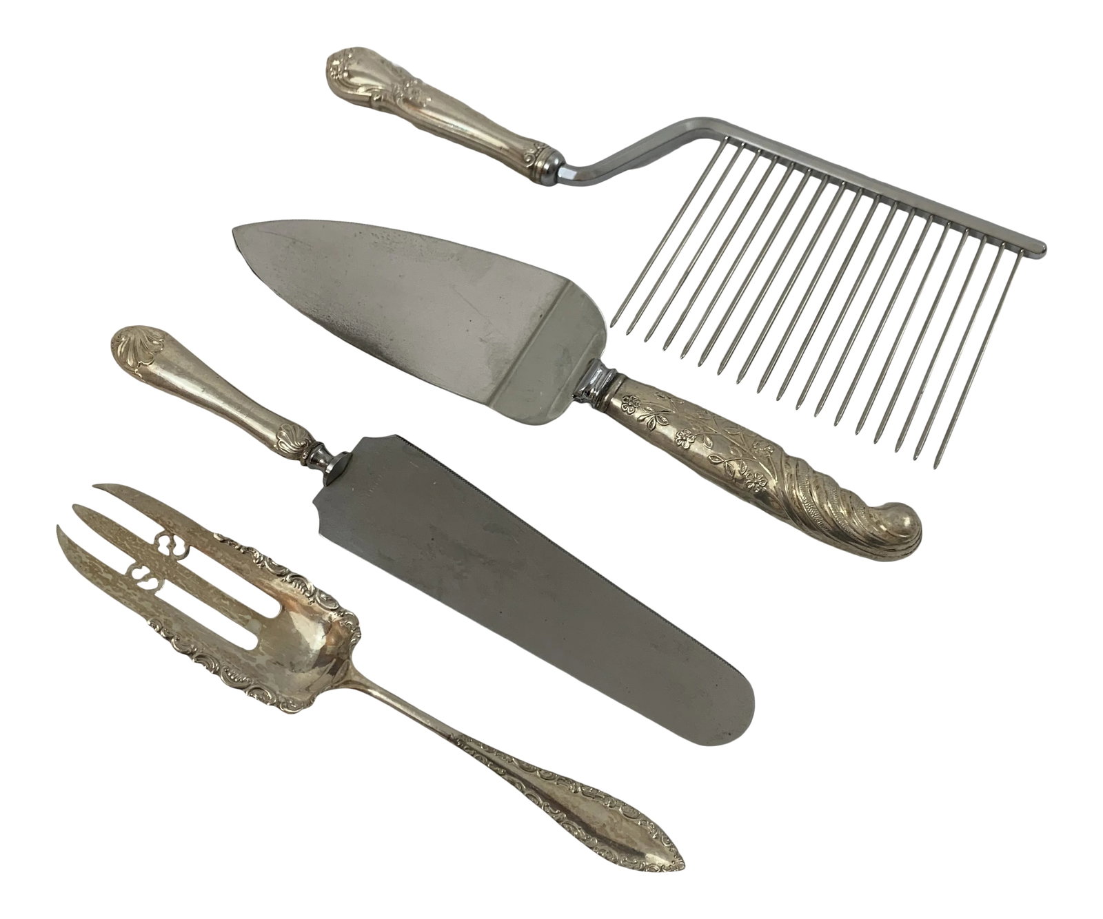 Vintage Early 20th Century Mixed Pattern Silver & Silver Plate Dessert Serving Flatware - Set of 4 (1 of 10)
