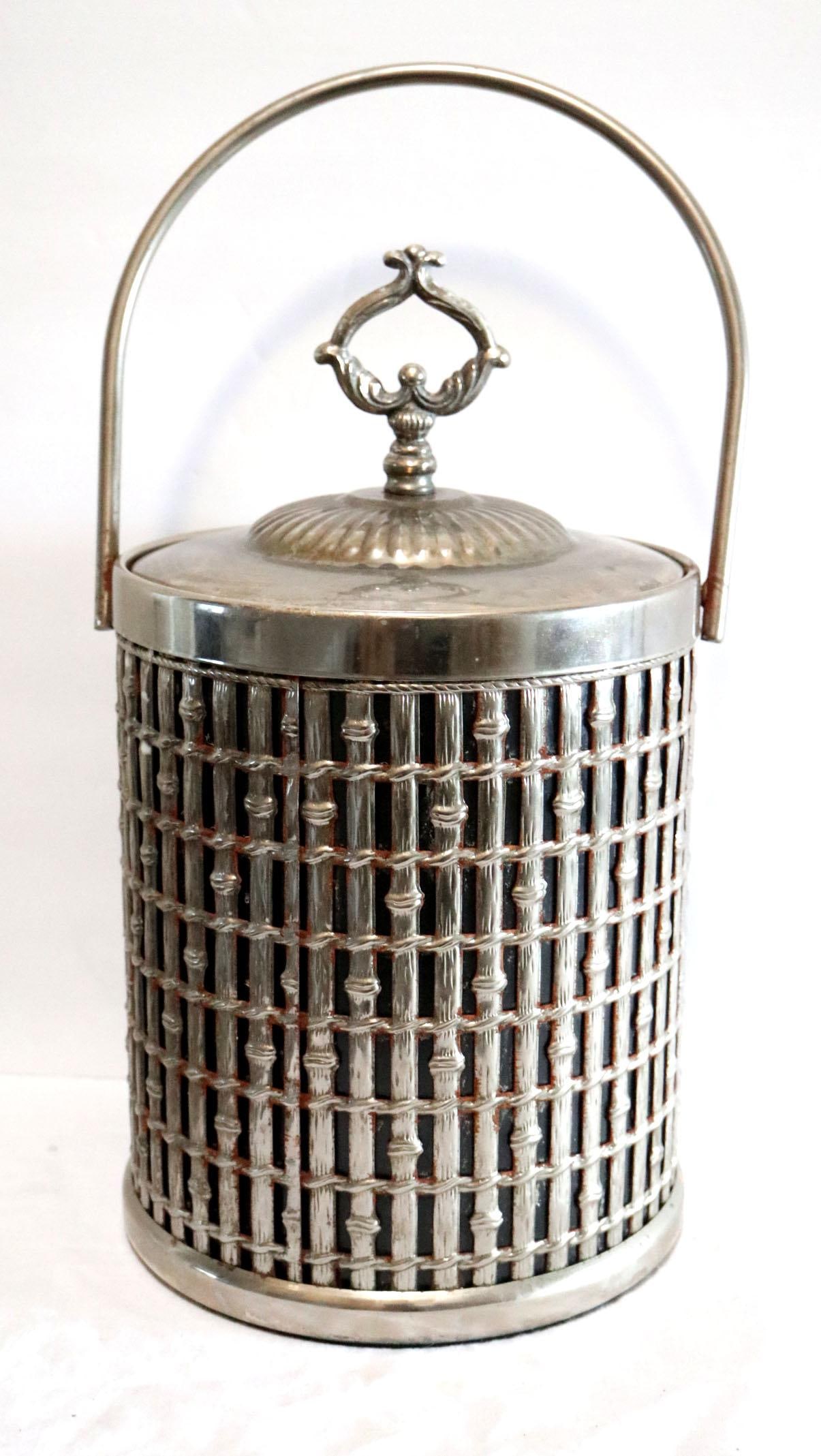 1960s Mid Century Silver Plate Faux Bamboo Ice Bucket With Handle - 10
