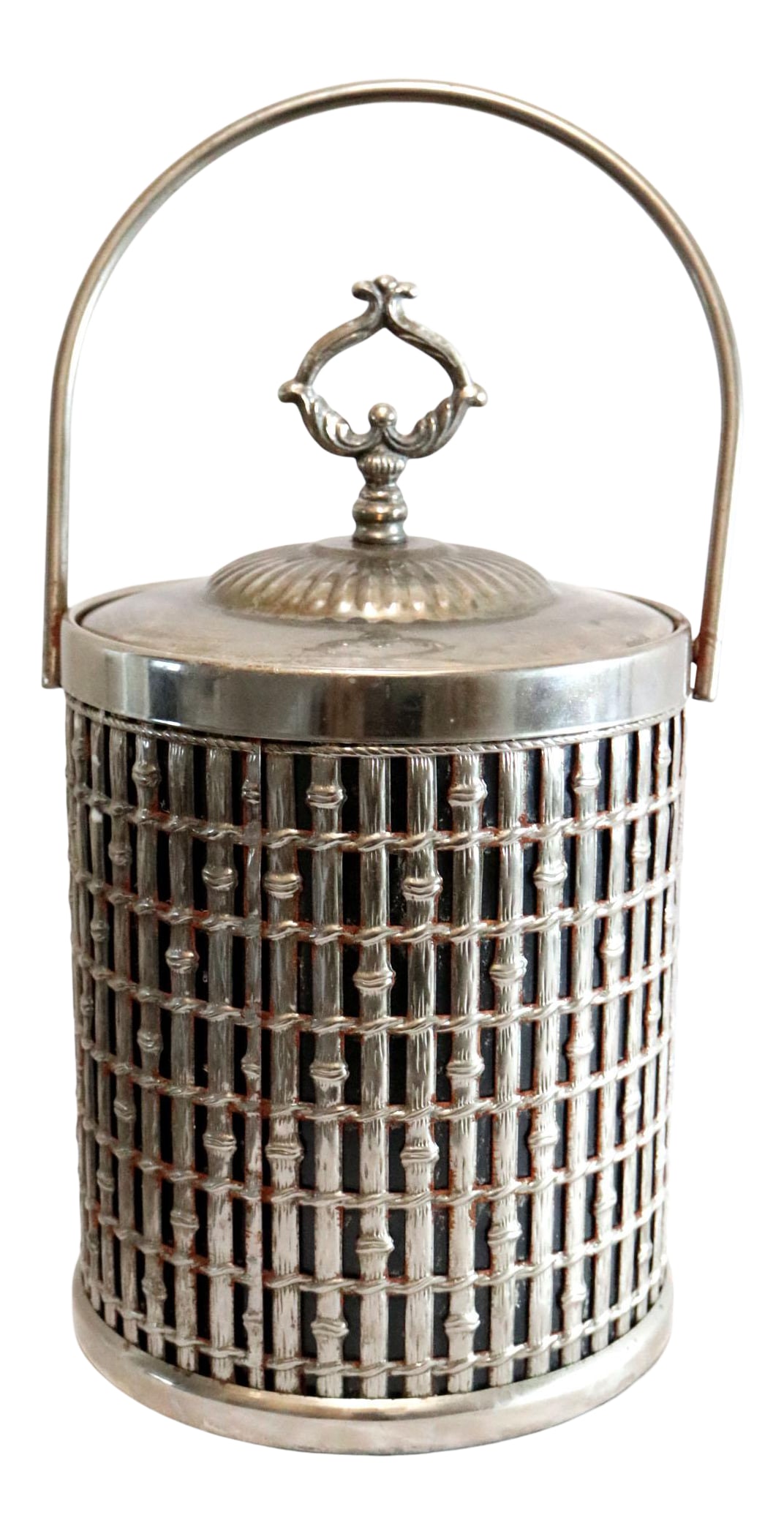 1960s Mid Century Silver Plate Faux Bamboo Ice Bucket With Handle (1 of 13)