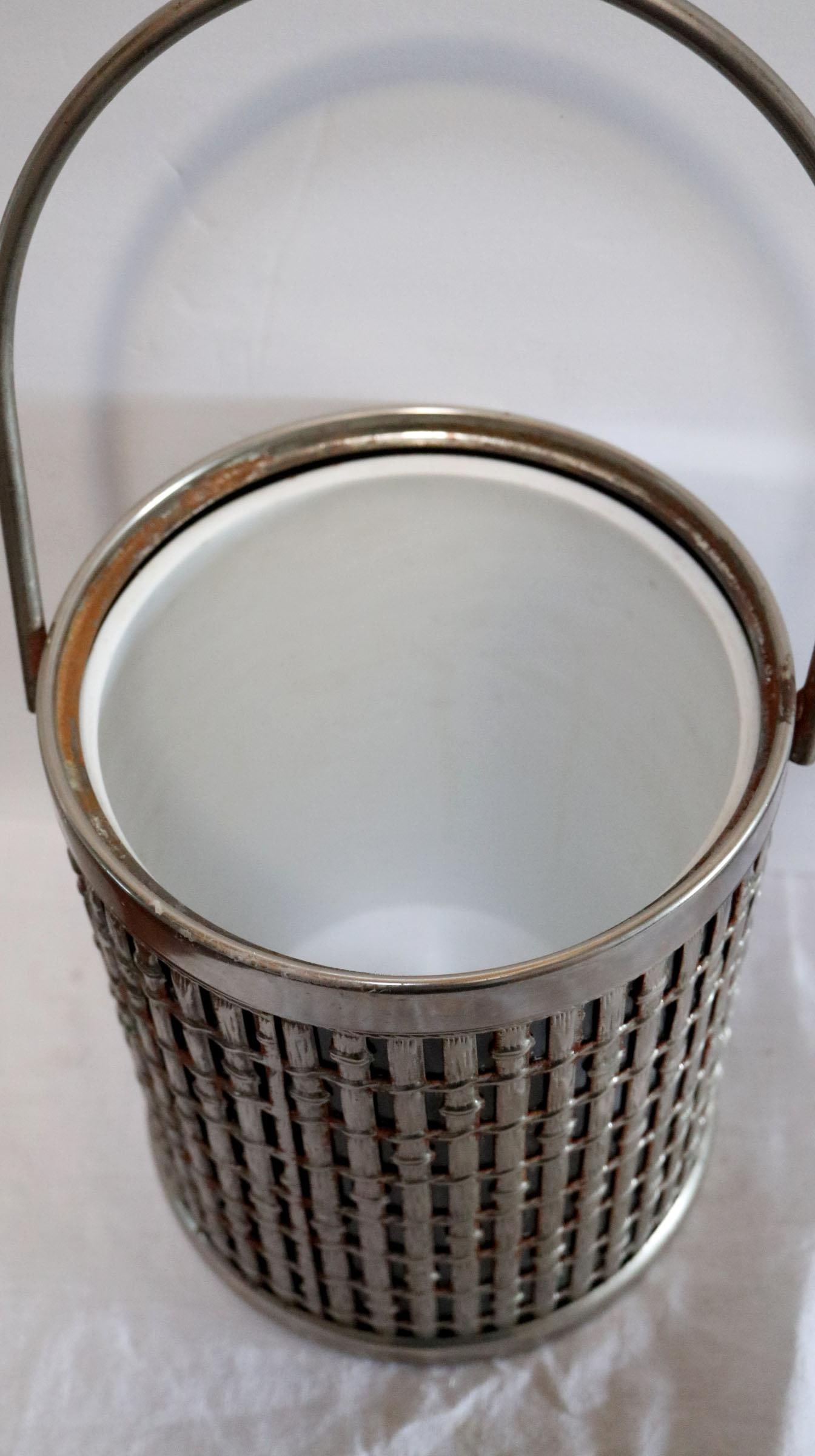 1960s Mid Century Silver Plate Faux Bamboo Ice Bucket With Handle - 3